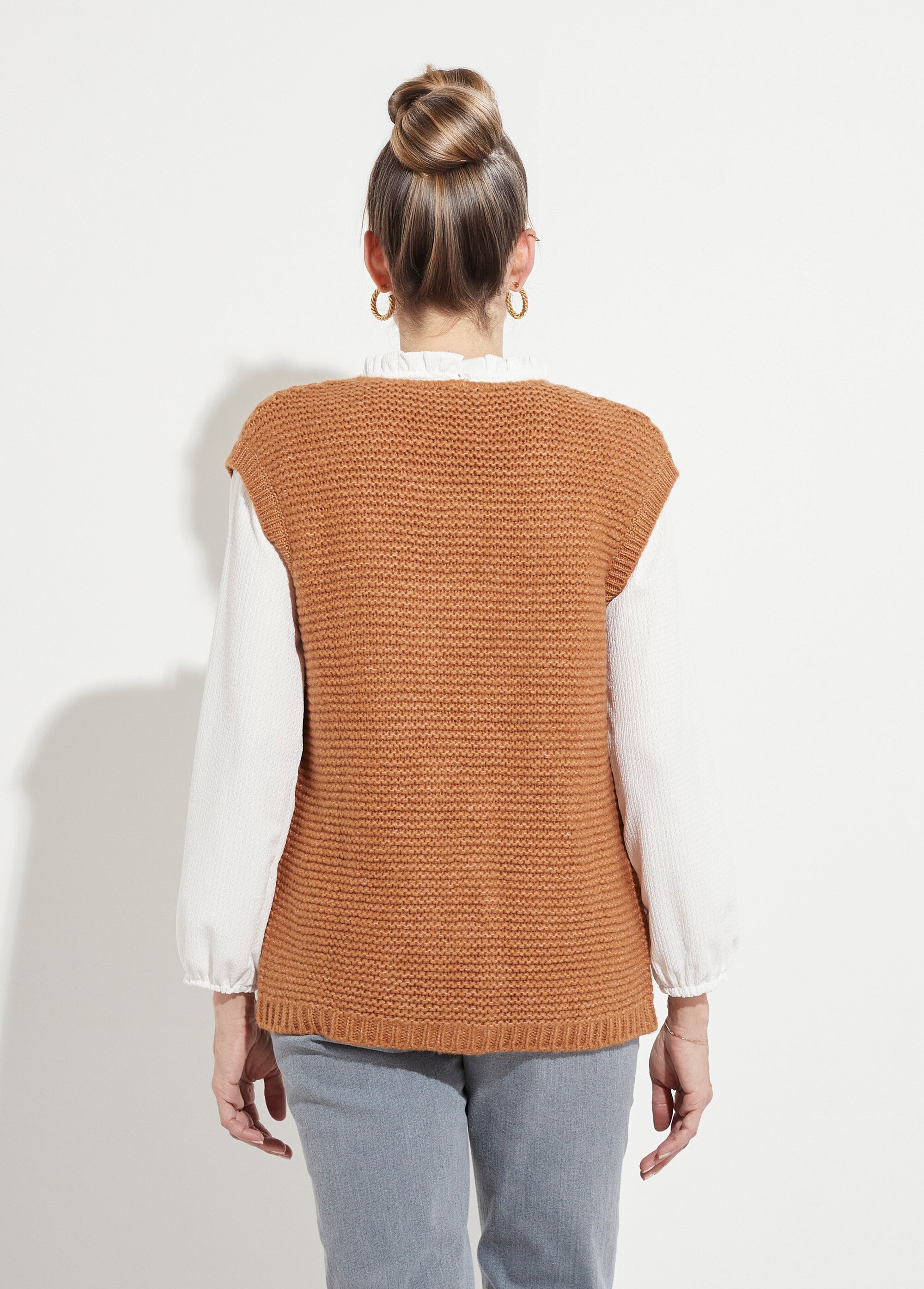 Gilet sans manches maille reliefée Femme Marron PRIEUR DO1