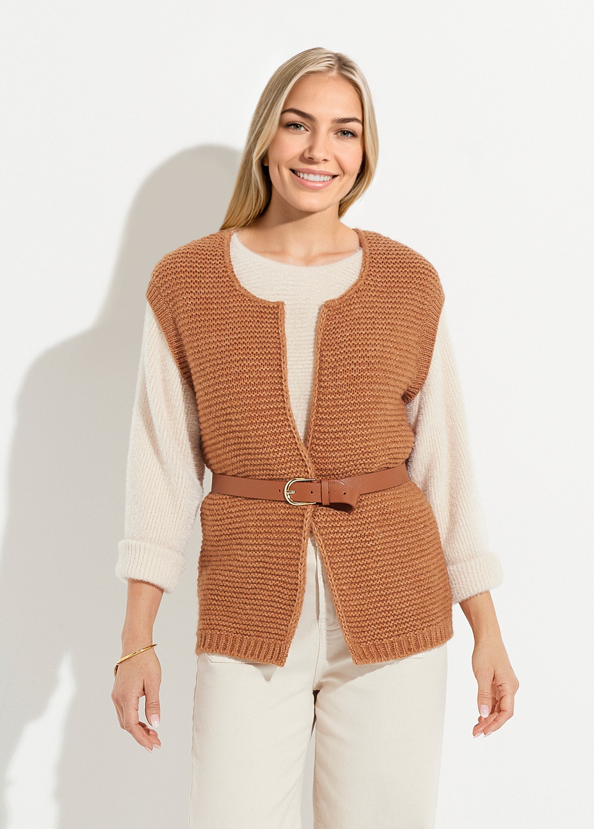 Gilet sans manches maille reliefée Femme Marron PRIEUR FA1