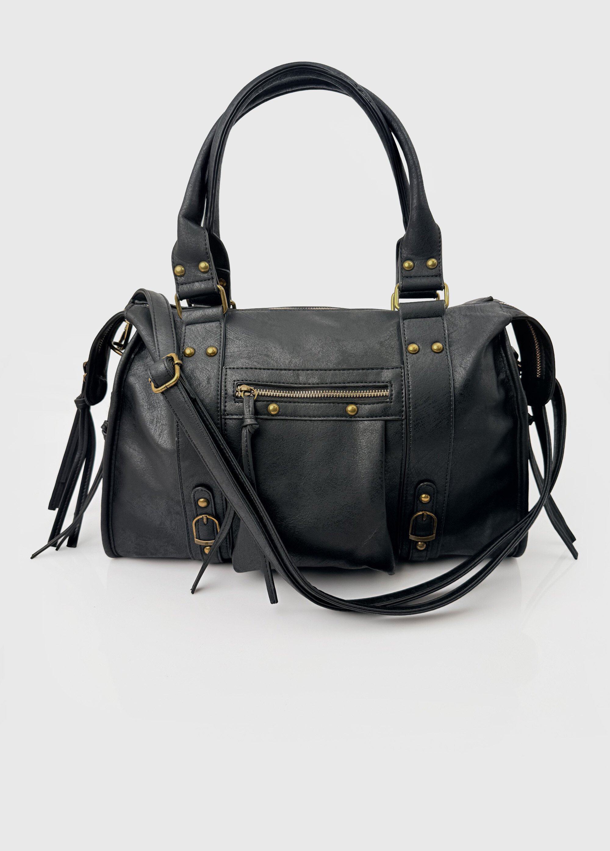 Grand sac à main détails métal vieilli Femme Noir BAG-M-330 FA1