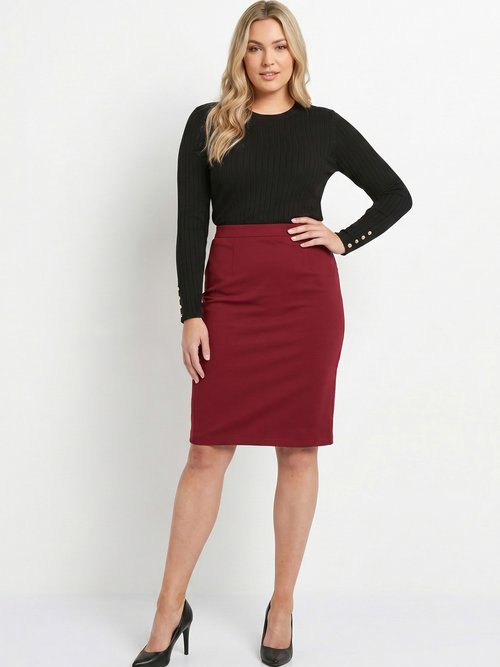 Jupe unie droite mi longue Femme Grande Taille Rouge LAFFONT SI1