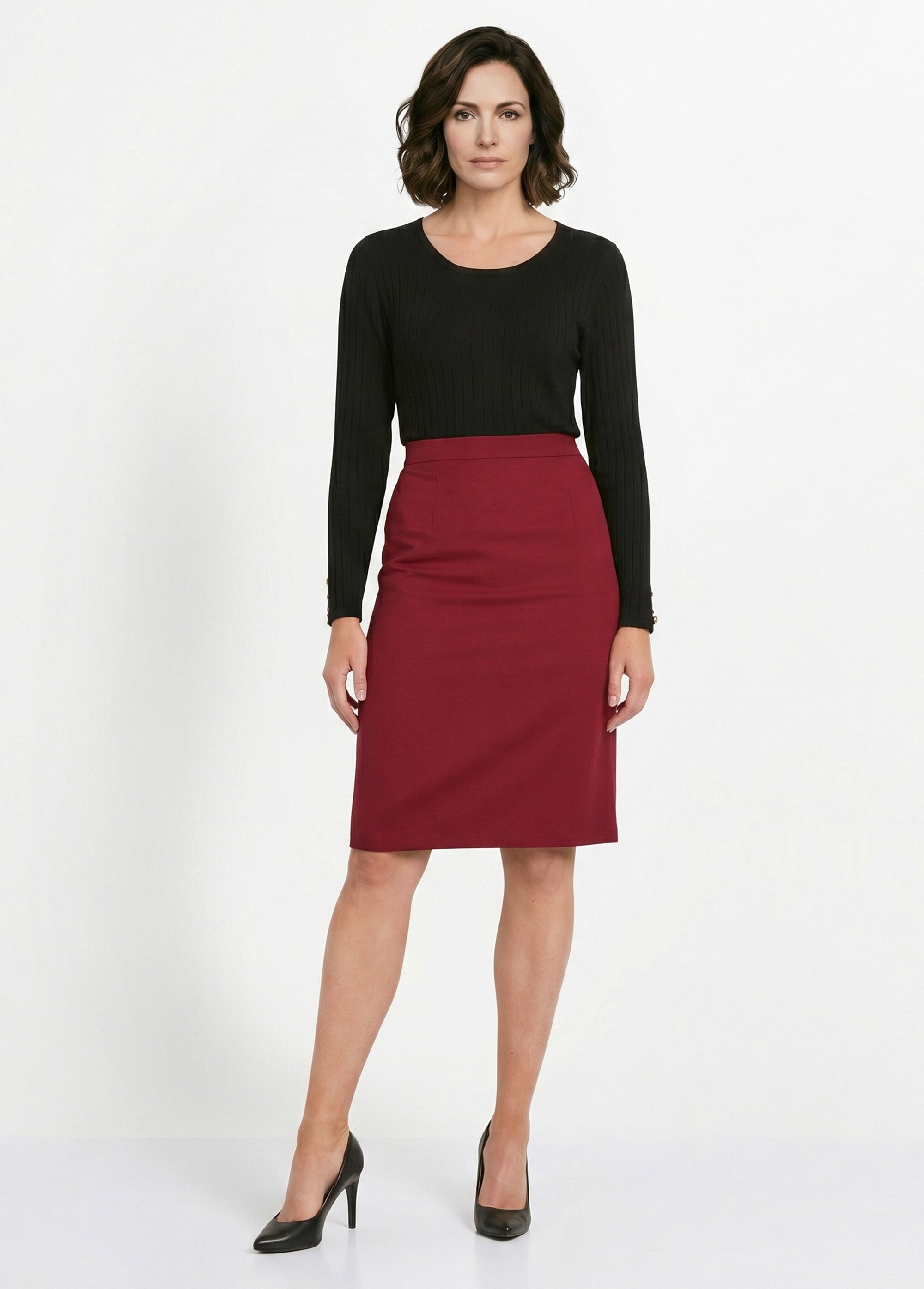 Jupe unie droite mi longue Femme Rouge LAFFONT SI1