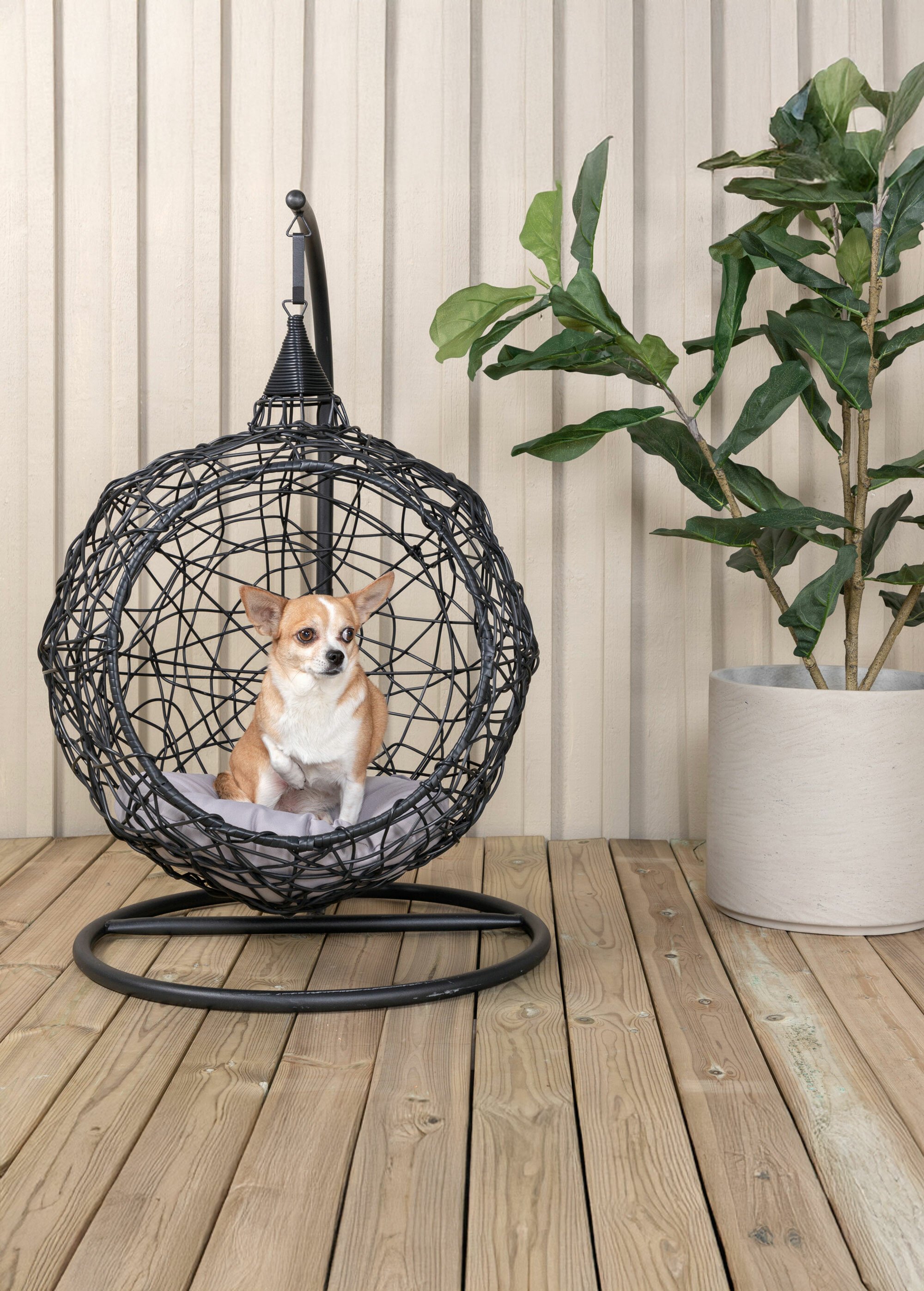 Mini fauteuil suspendu tressé + coussin NOIR VEN-1019-408 SI1