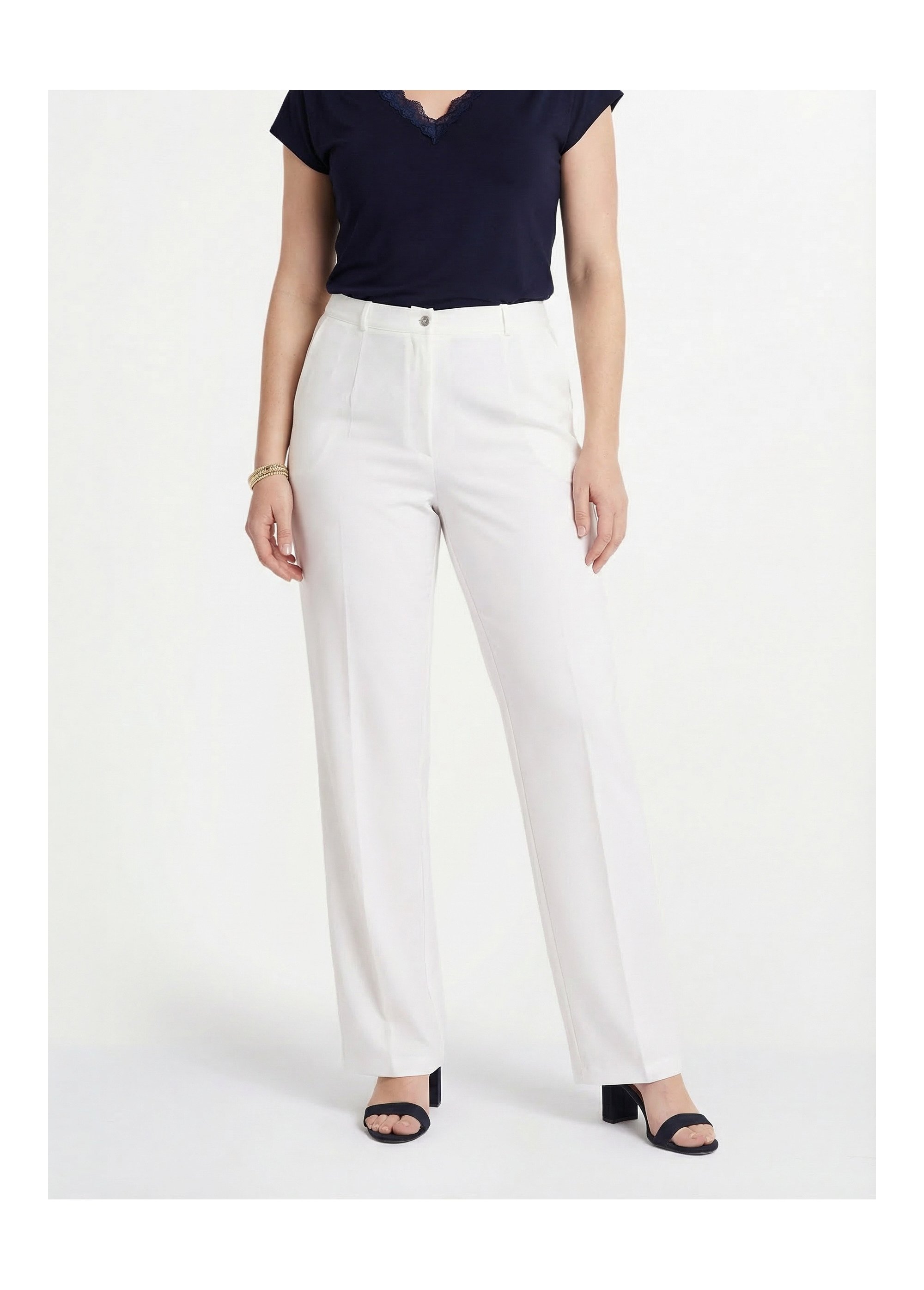 Pantalon droit uni taille semi élastiquée Femme Blanc NAVARRO FA1