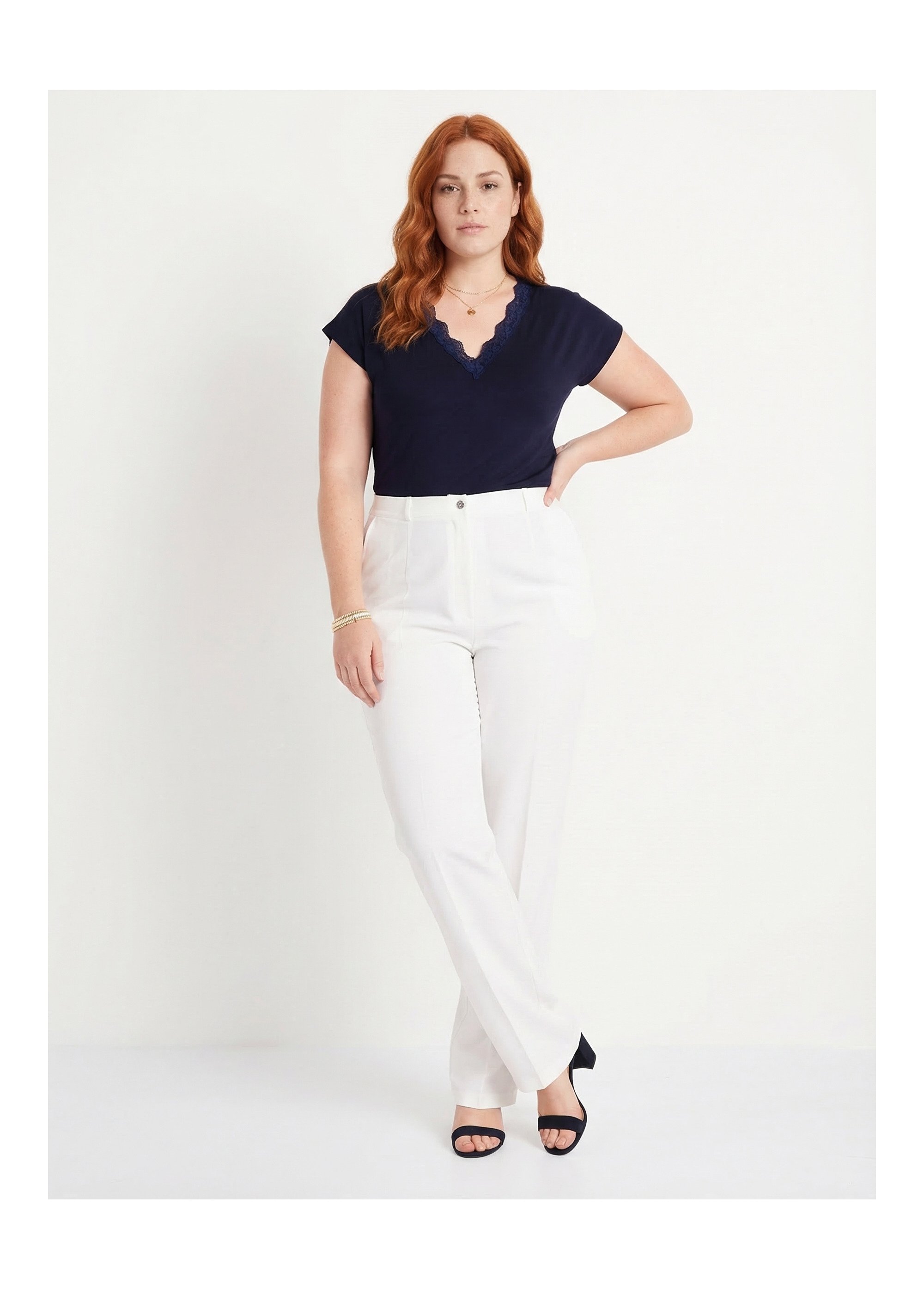 Pantalon droit uni taille semi élastiquée