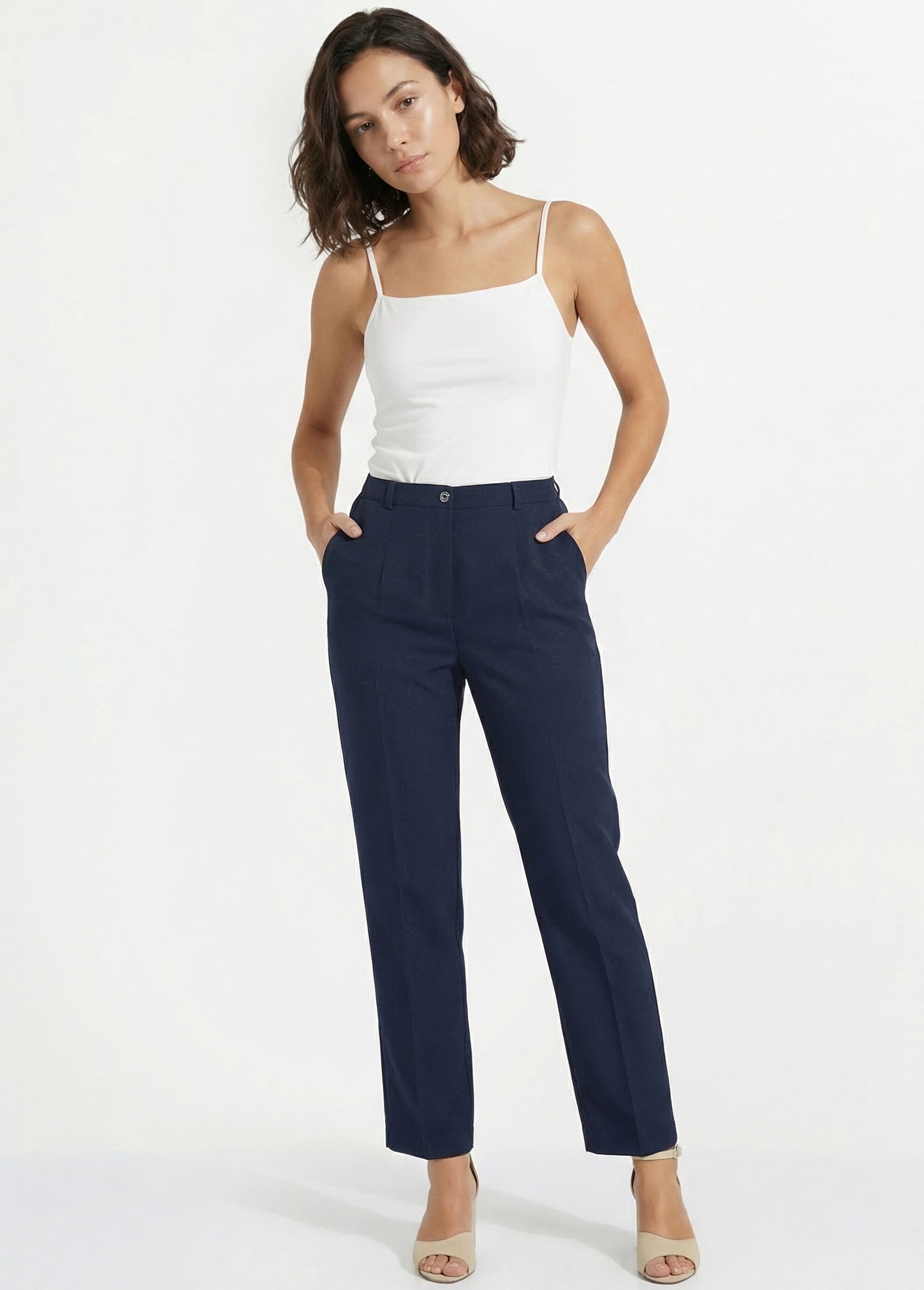 Pantalon droit uni taille semi élastiquée Femme Bleu NAVARRO MV1