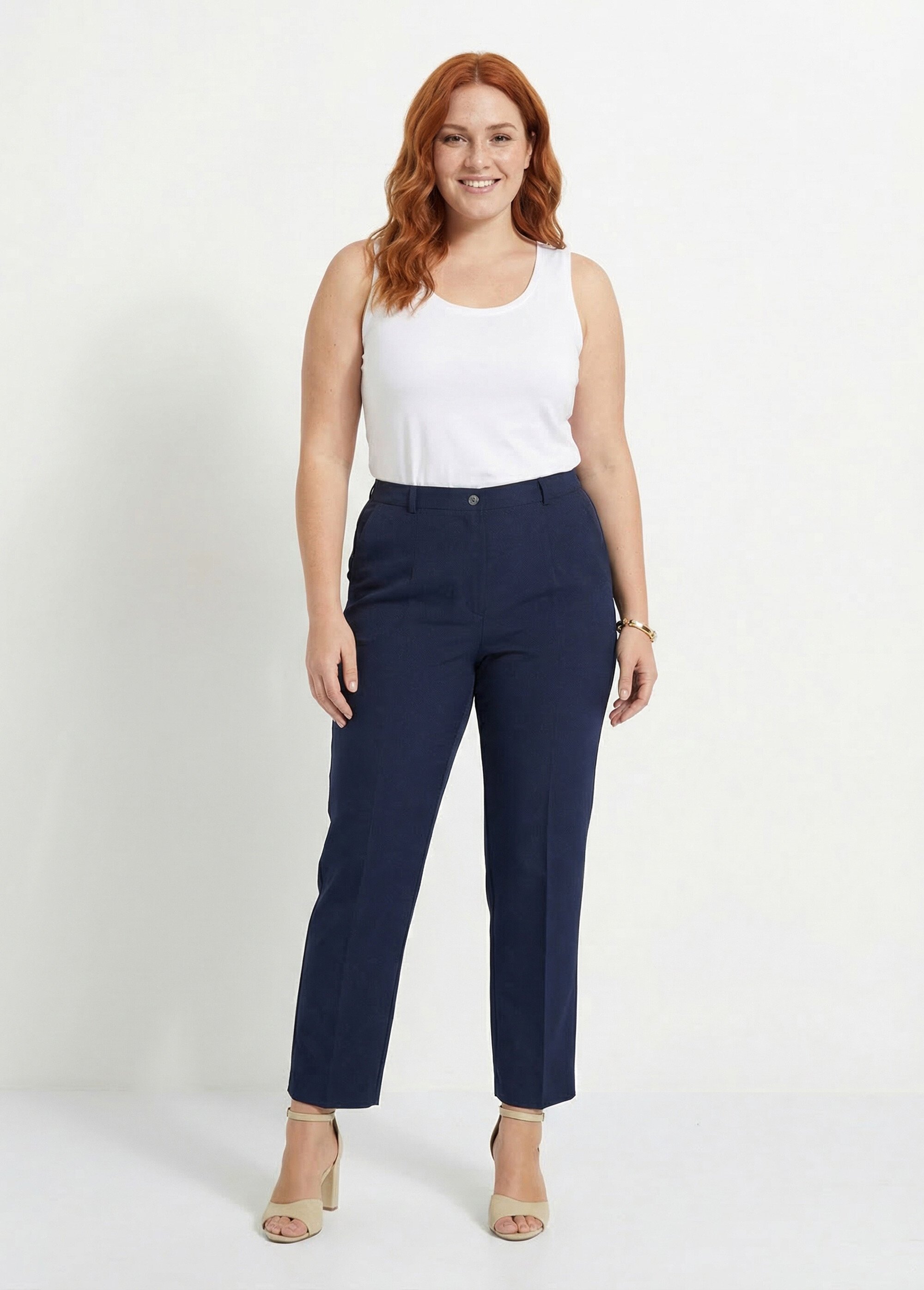 Pantalon droit uni taille semi élastiquée Femme Grande Taille Bleu NAVARRO SF1