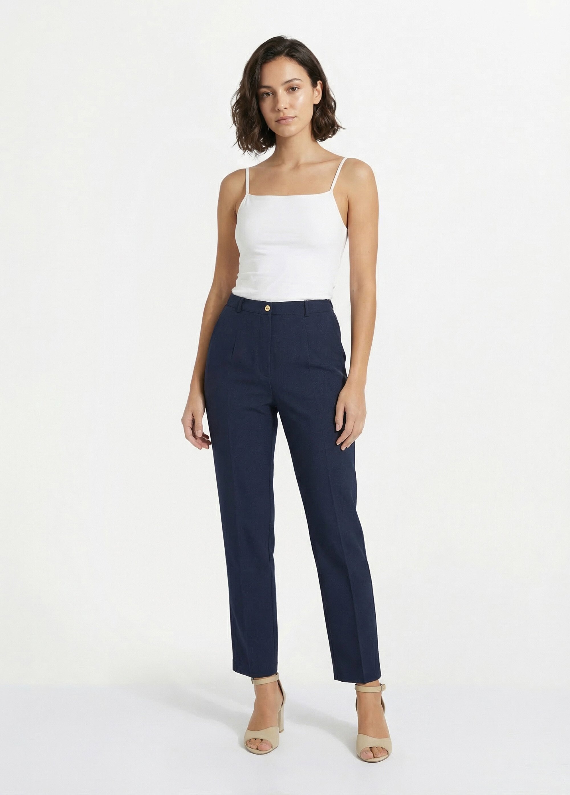 Pantalon droit uni taille semi élastiquée Femme Bleu NAVARRO SF1