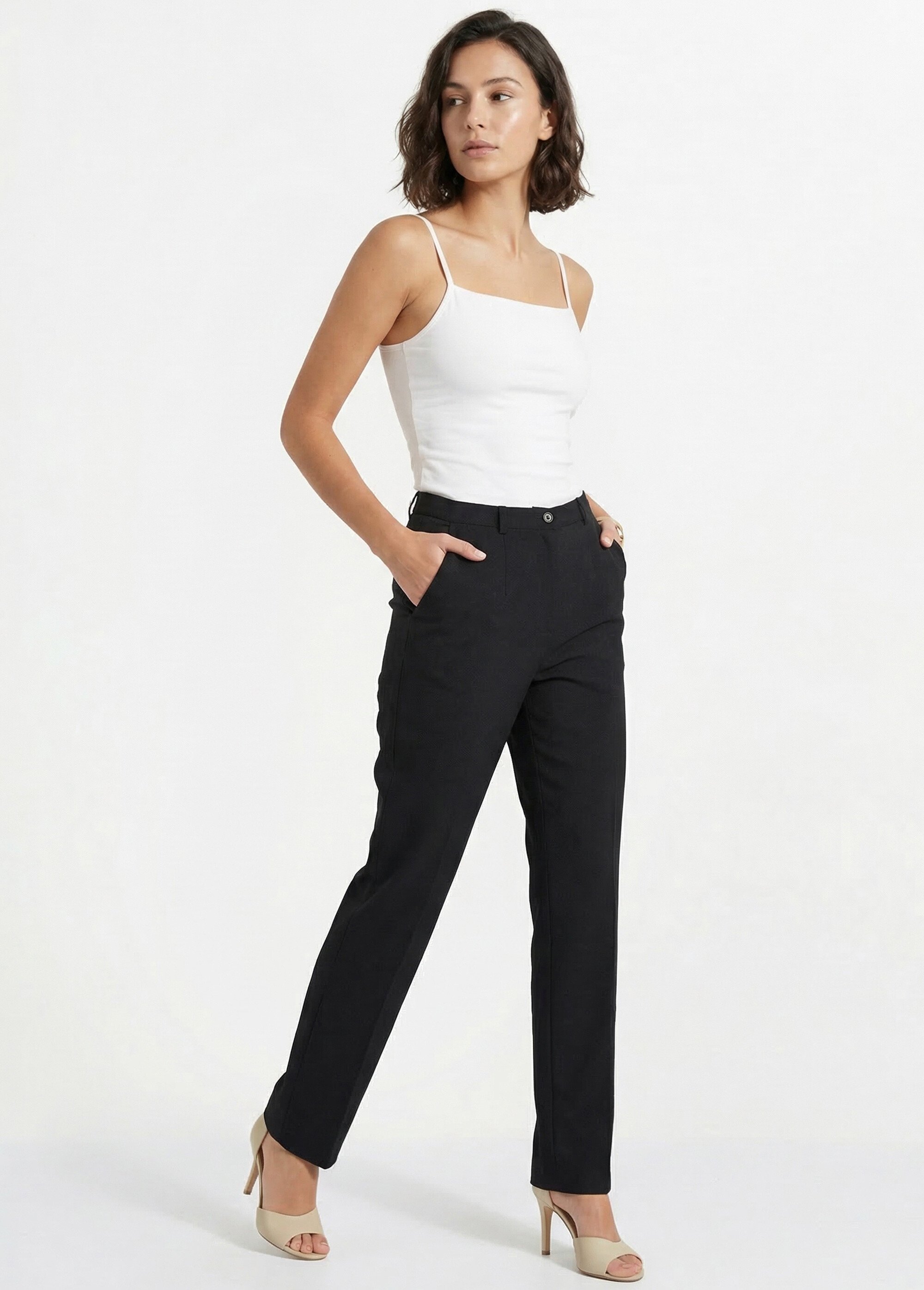 Pantalon droit uni taille semi élastiquée Femme Noir NAVARRO MV1