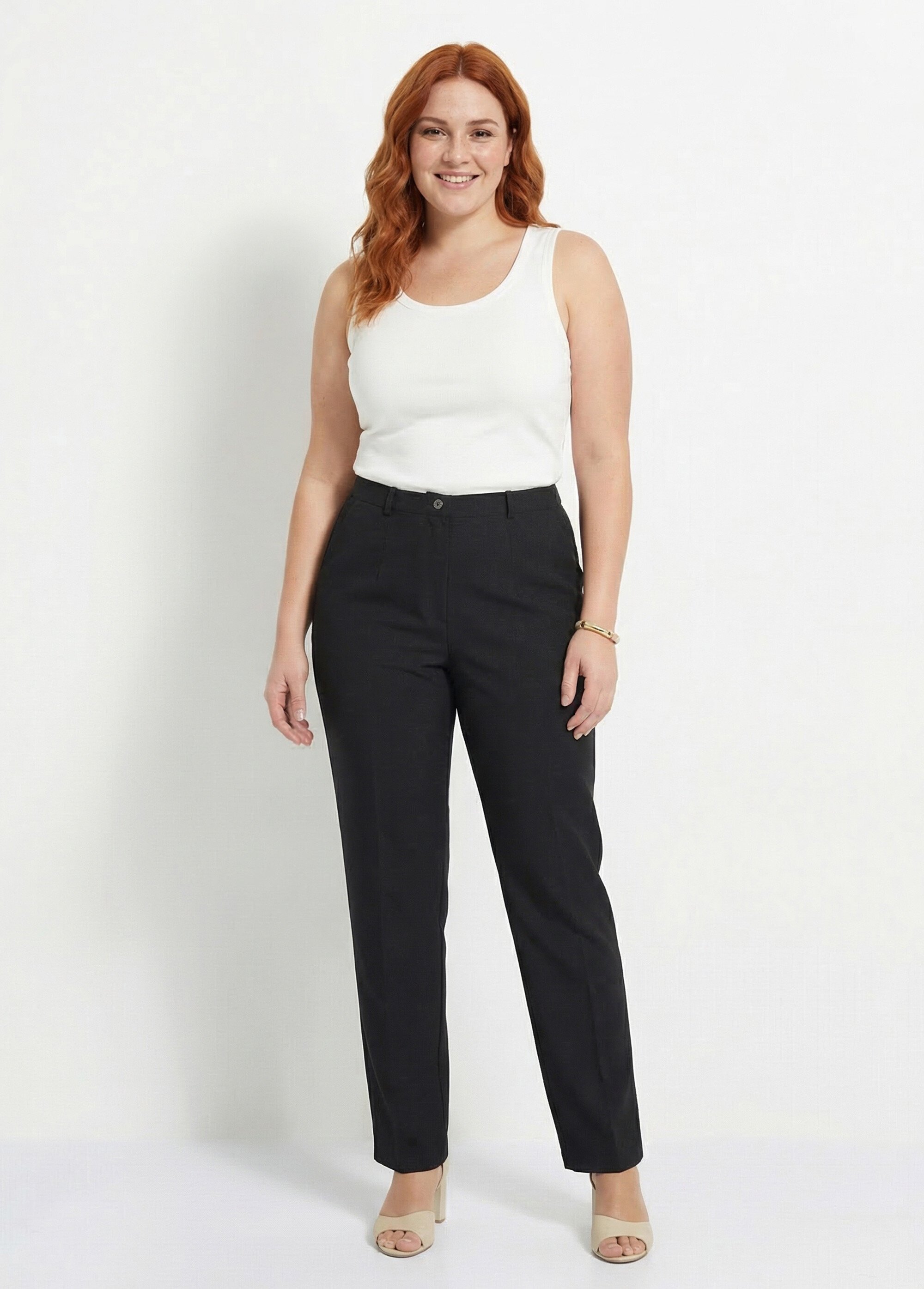 Pantalon droit uni taille semi élastiquée Femme Grande Taille Noir NAVARRO SF1