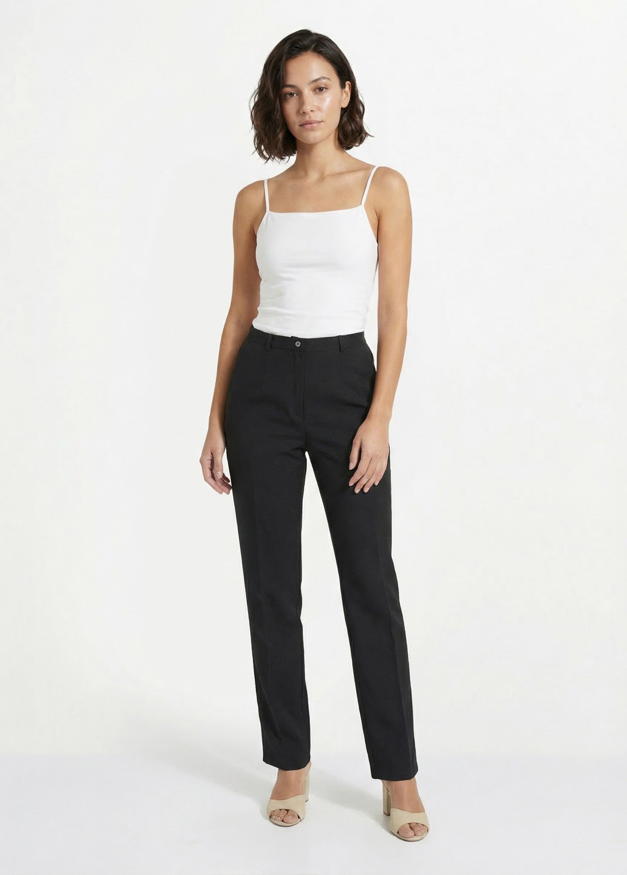 Pantalon droit uni taille semi élastiquée Femme Noir NAVARRO SF1