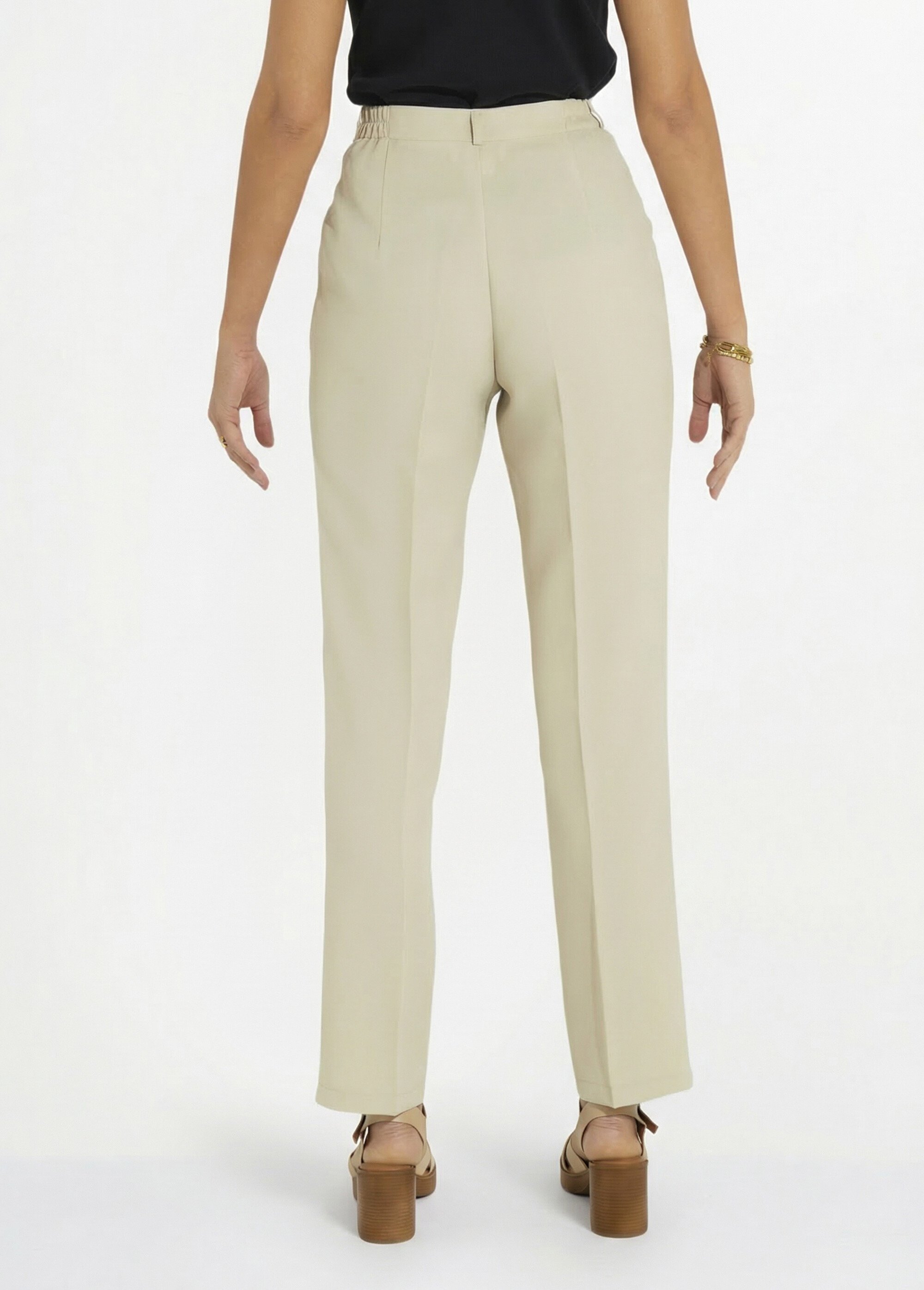 Pantalon droit uni taille semi élastiquée Femme Beige NAVARRO DO1