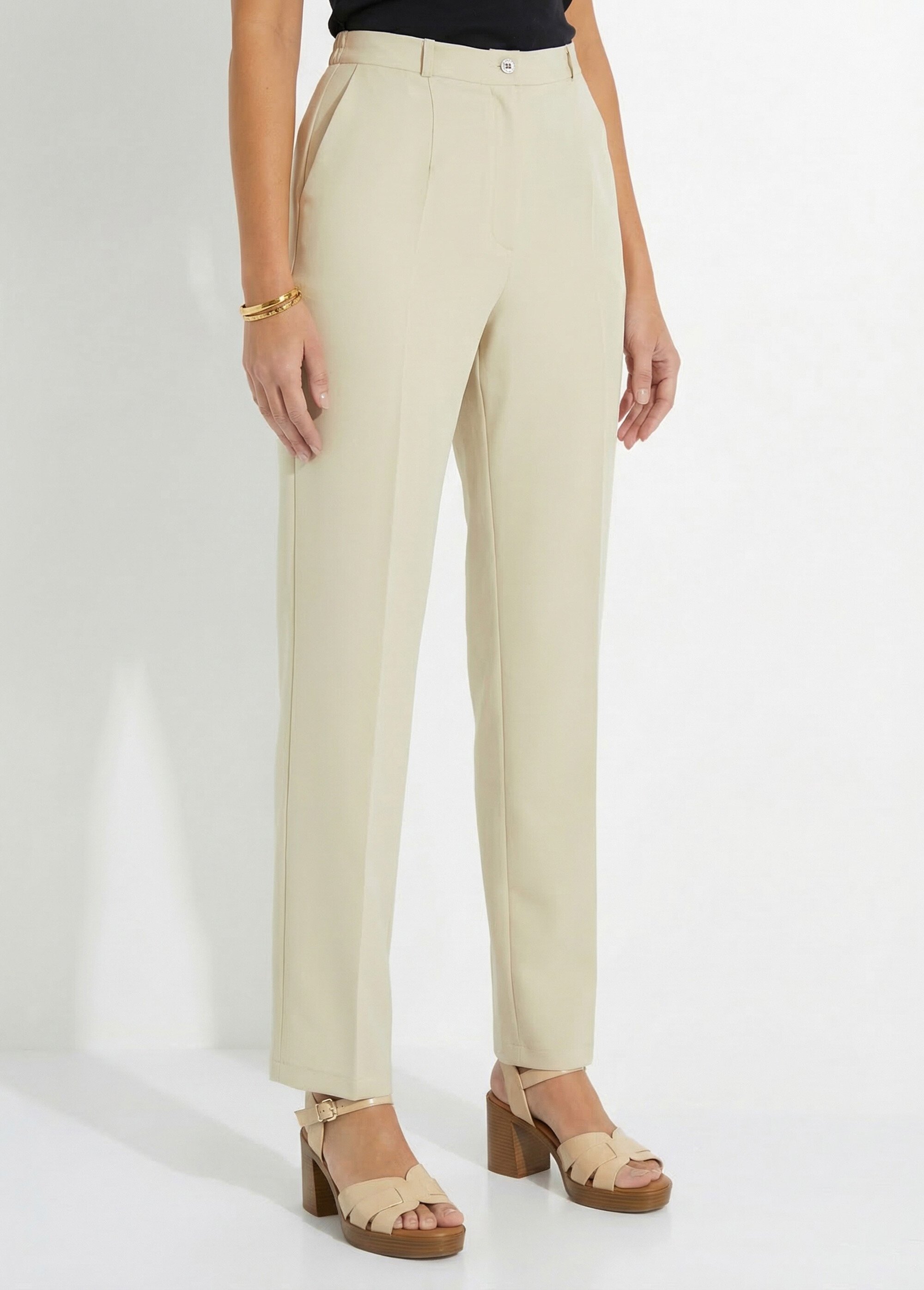 Pantalon droit uni taille semi élastiquée Femme Beige NAVARRO DR1