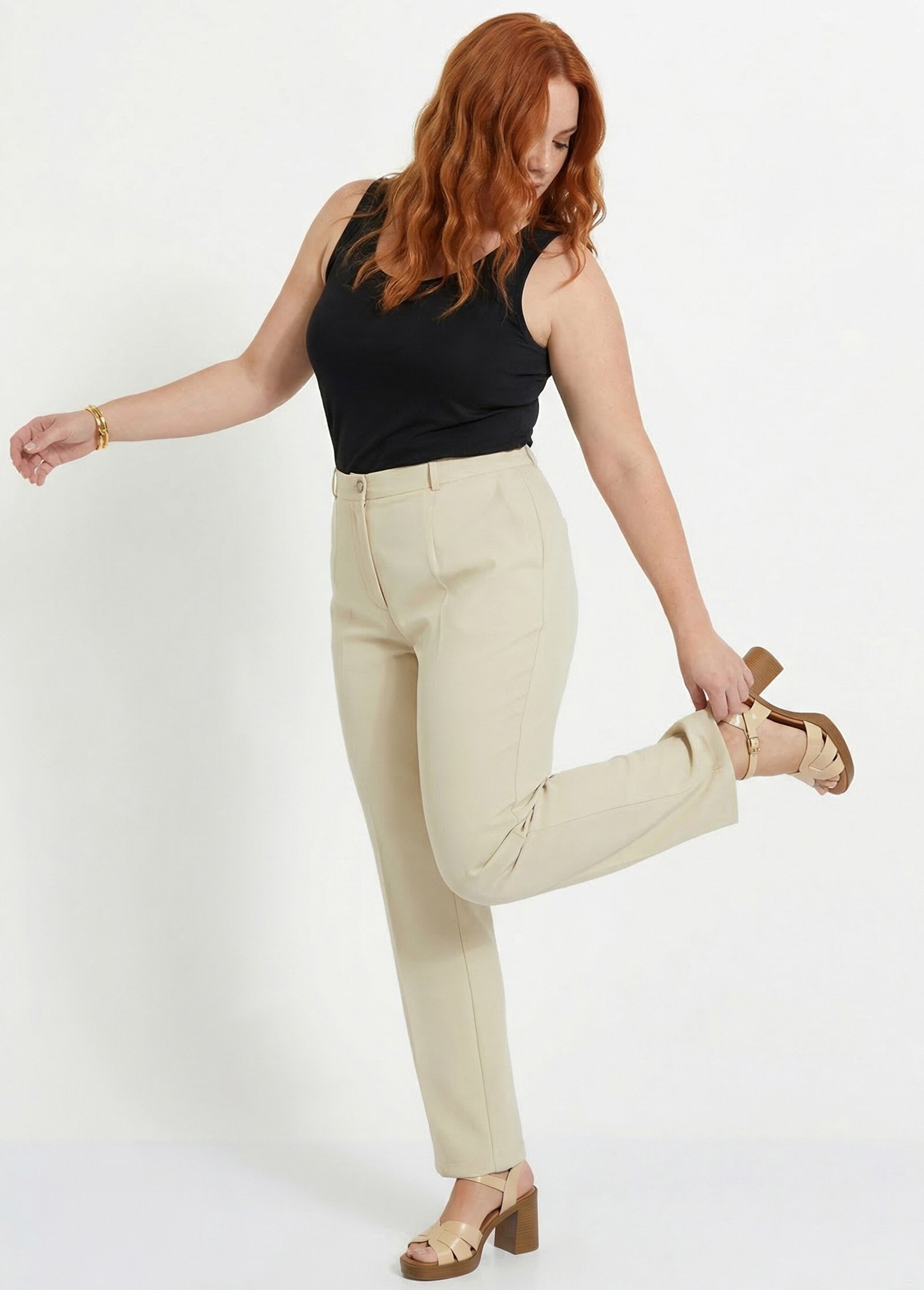 Pantalon droit uni taille semi élastiquée