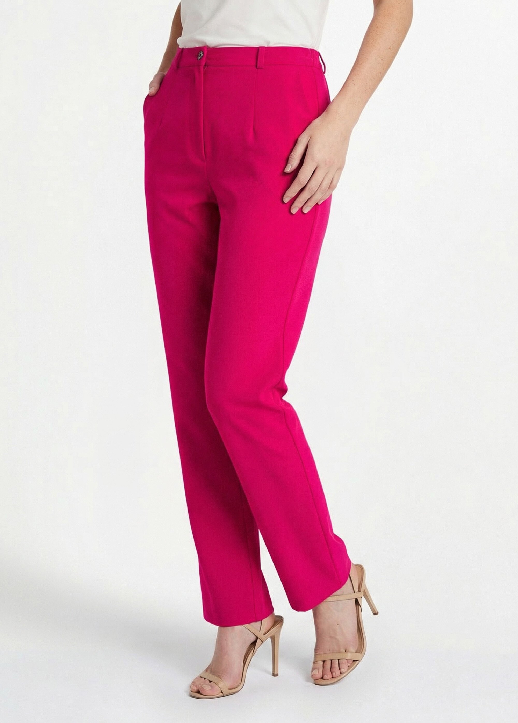 Pantalon droit uni taille semi élastiquée Femme Rose NAVARRO FA1