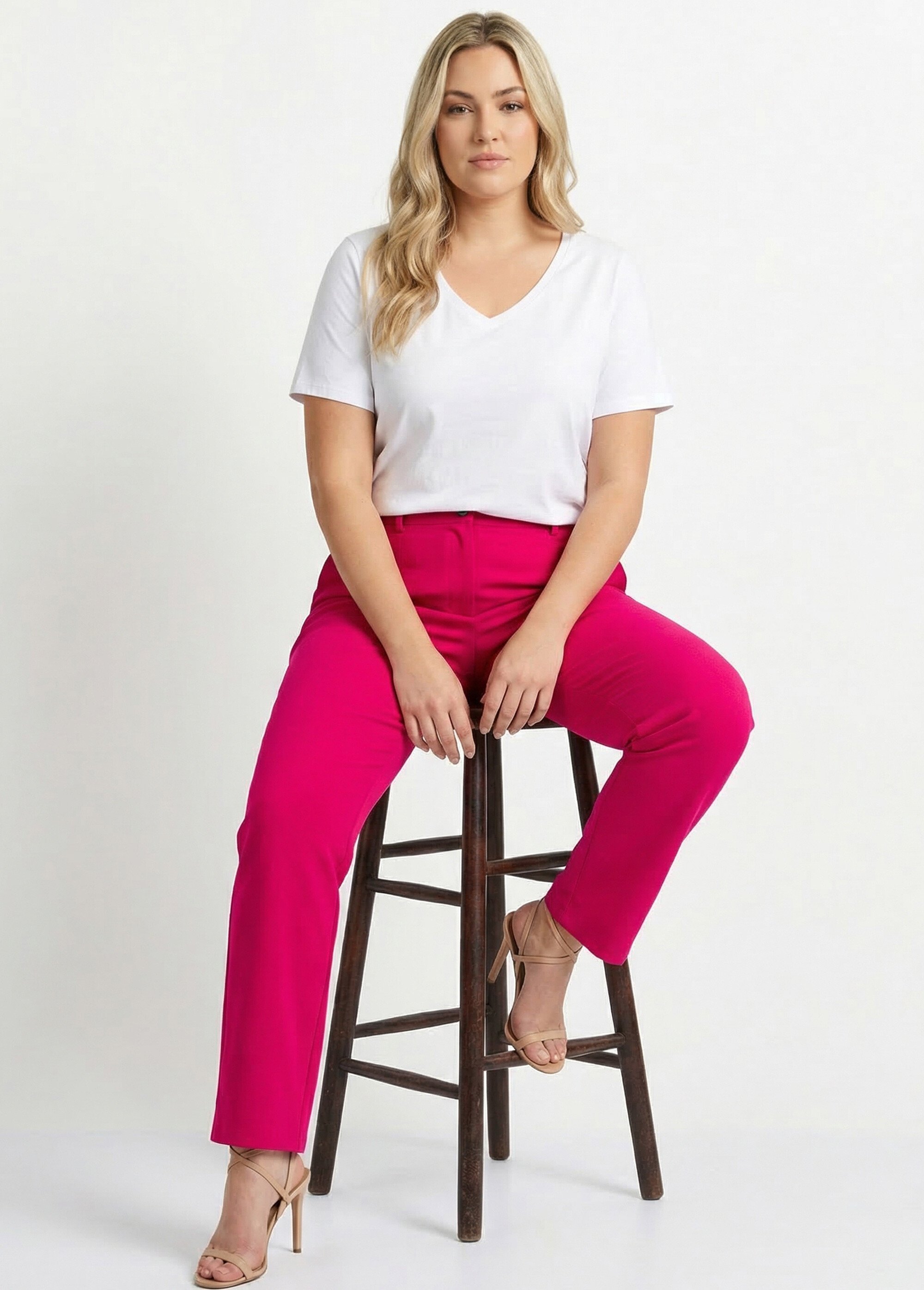 Pantalon droit uni taille semi élastiquée