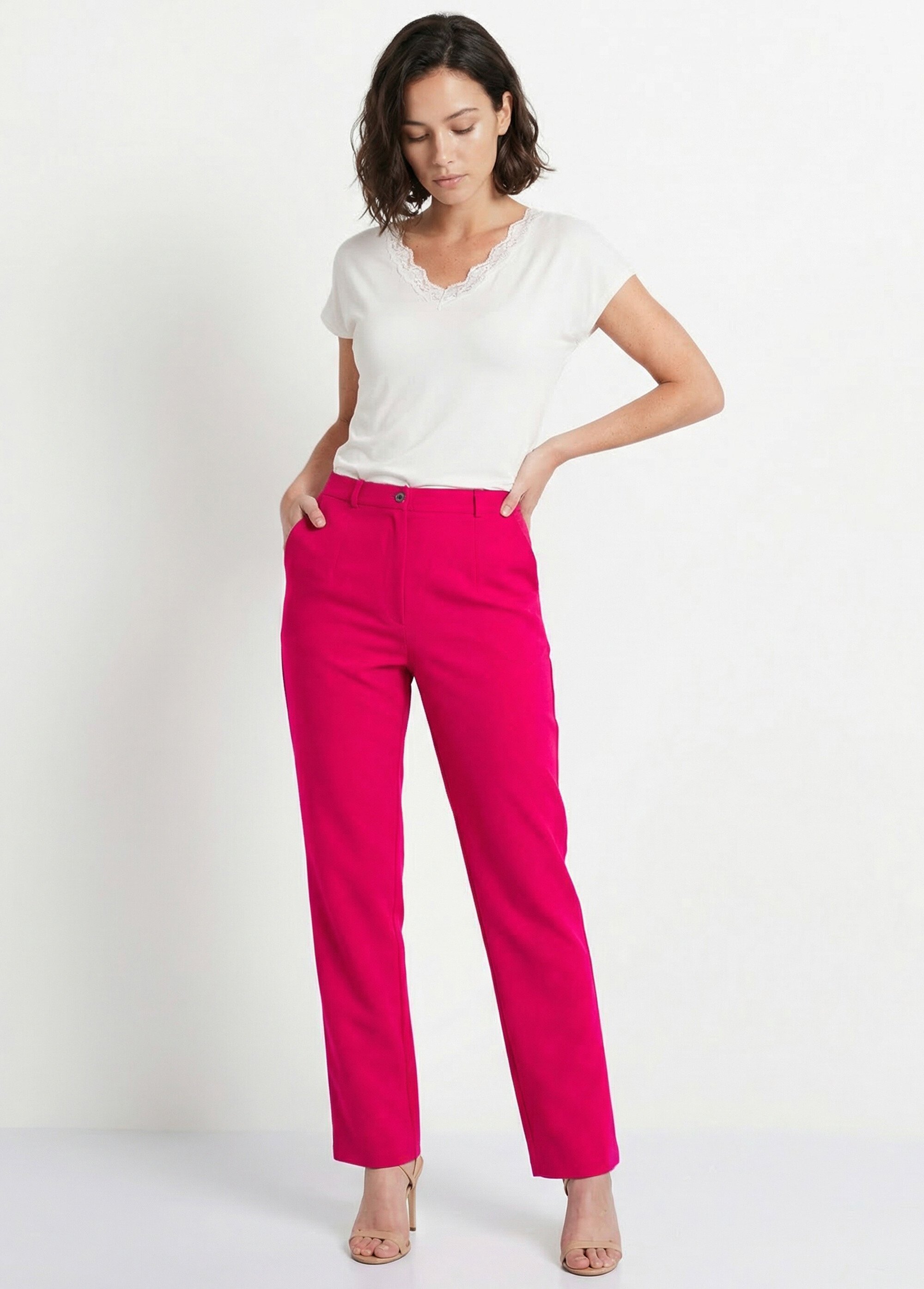 Pantalon droit uni taille semi élastiquée