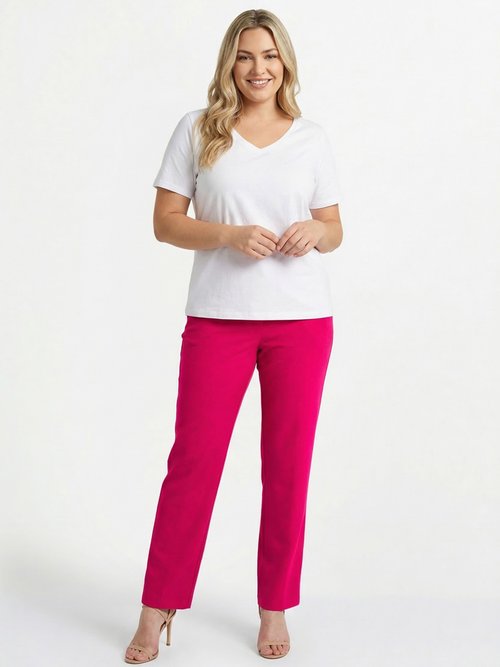 Pantalon droit uni taille semi élastiquée Femme Grande Taille Rose NAVARRO SF1