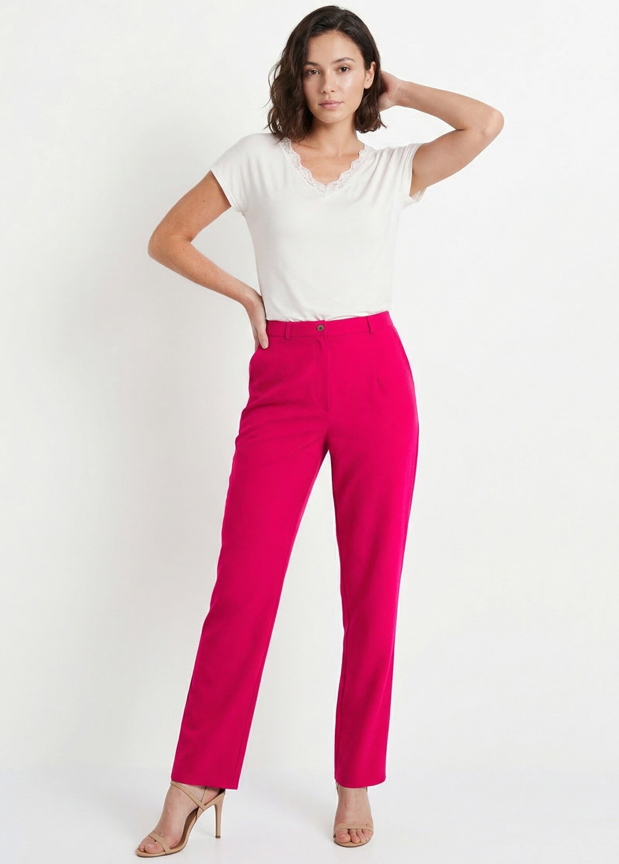 Pantalon droit uni taille semi élastiquée Femme Rose NAVARRO SF1