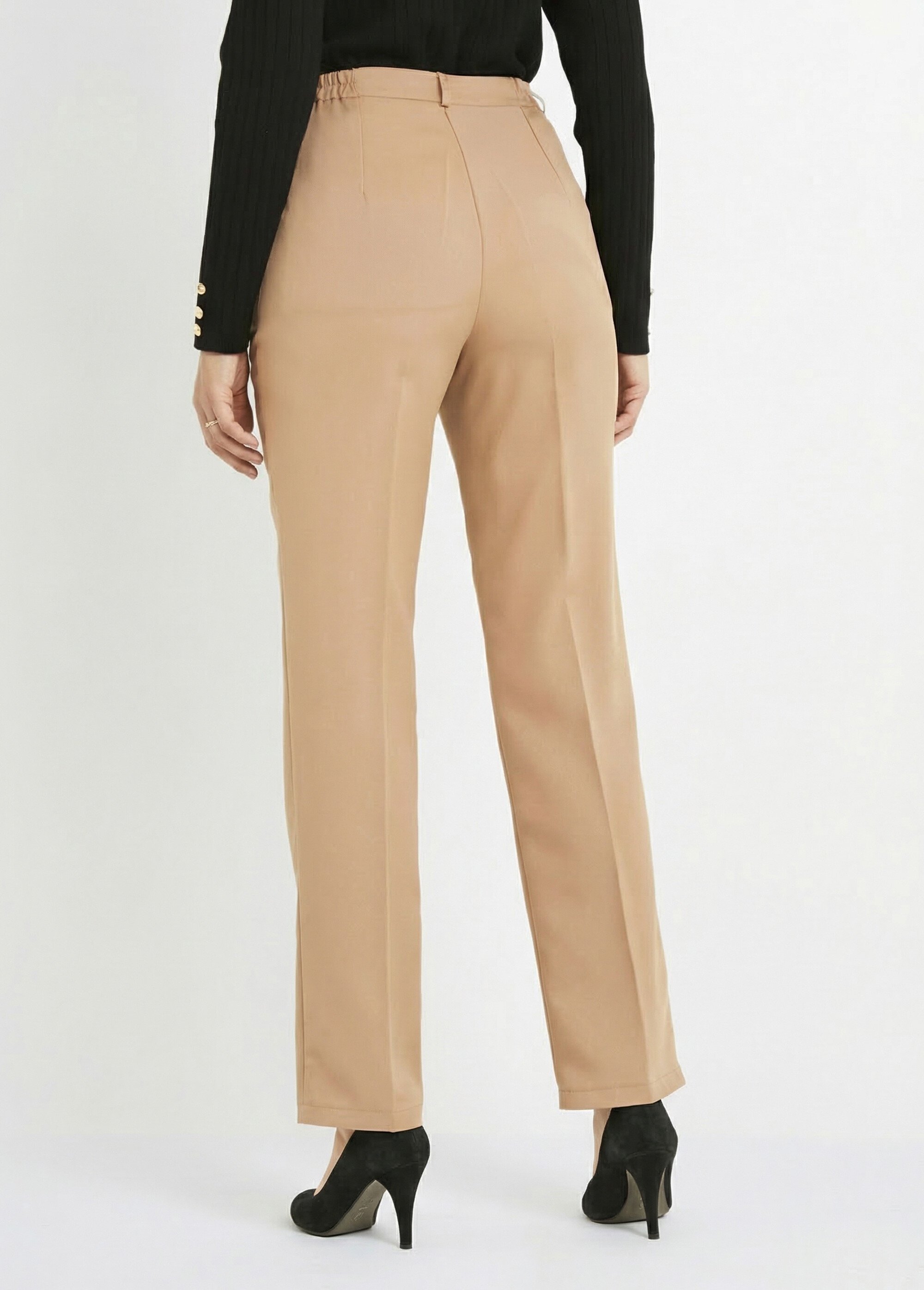 Pantalon droit uni taille semi élastiquée Femme Beige NAVARRO DO1