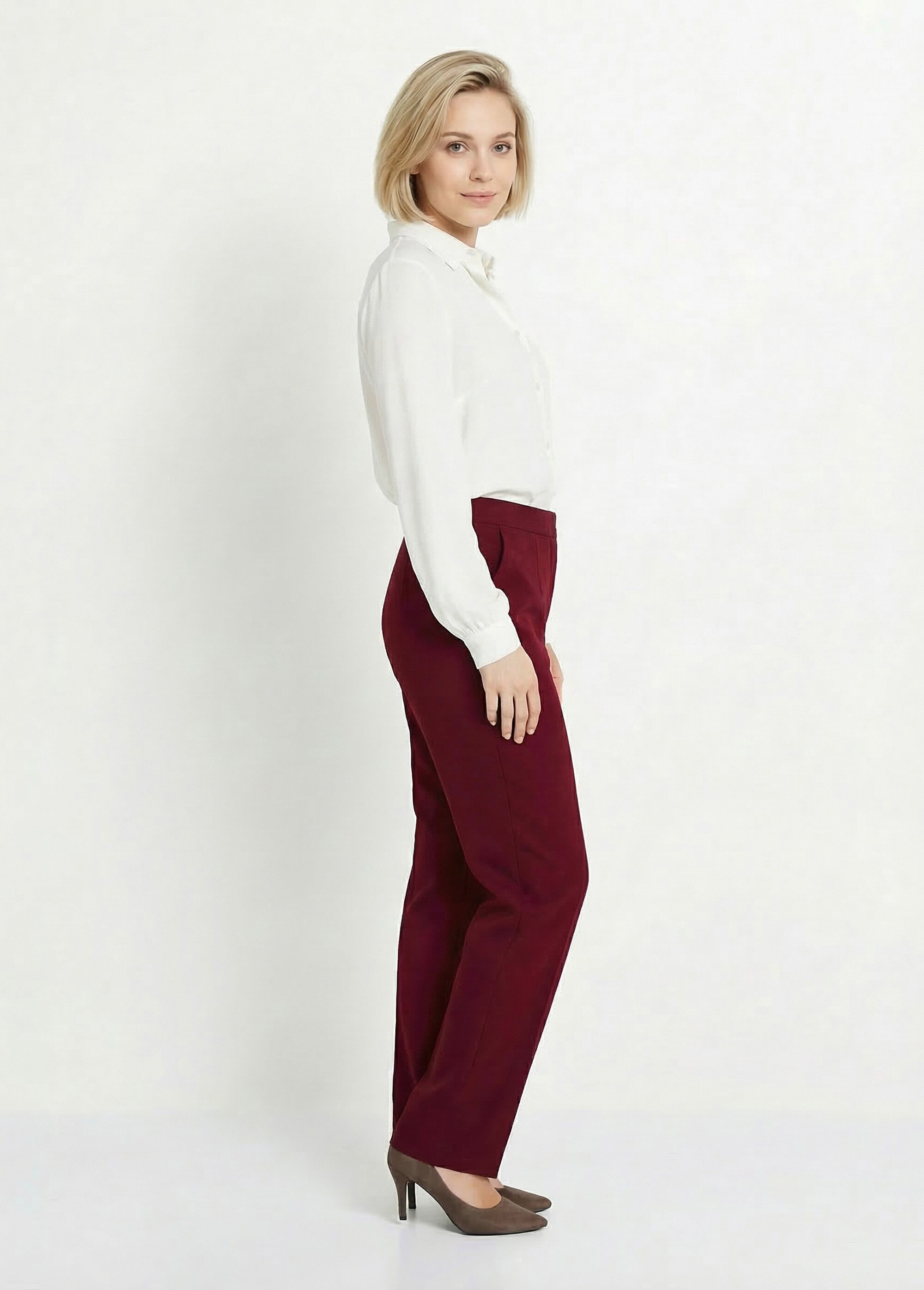 Pantalon droit uni taille semi élastiquée Femme Rouge NAVARRO DR1