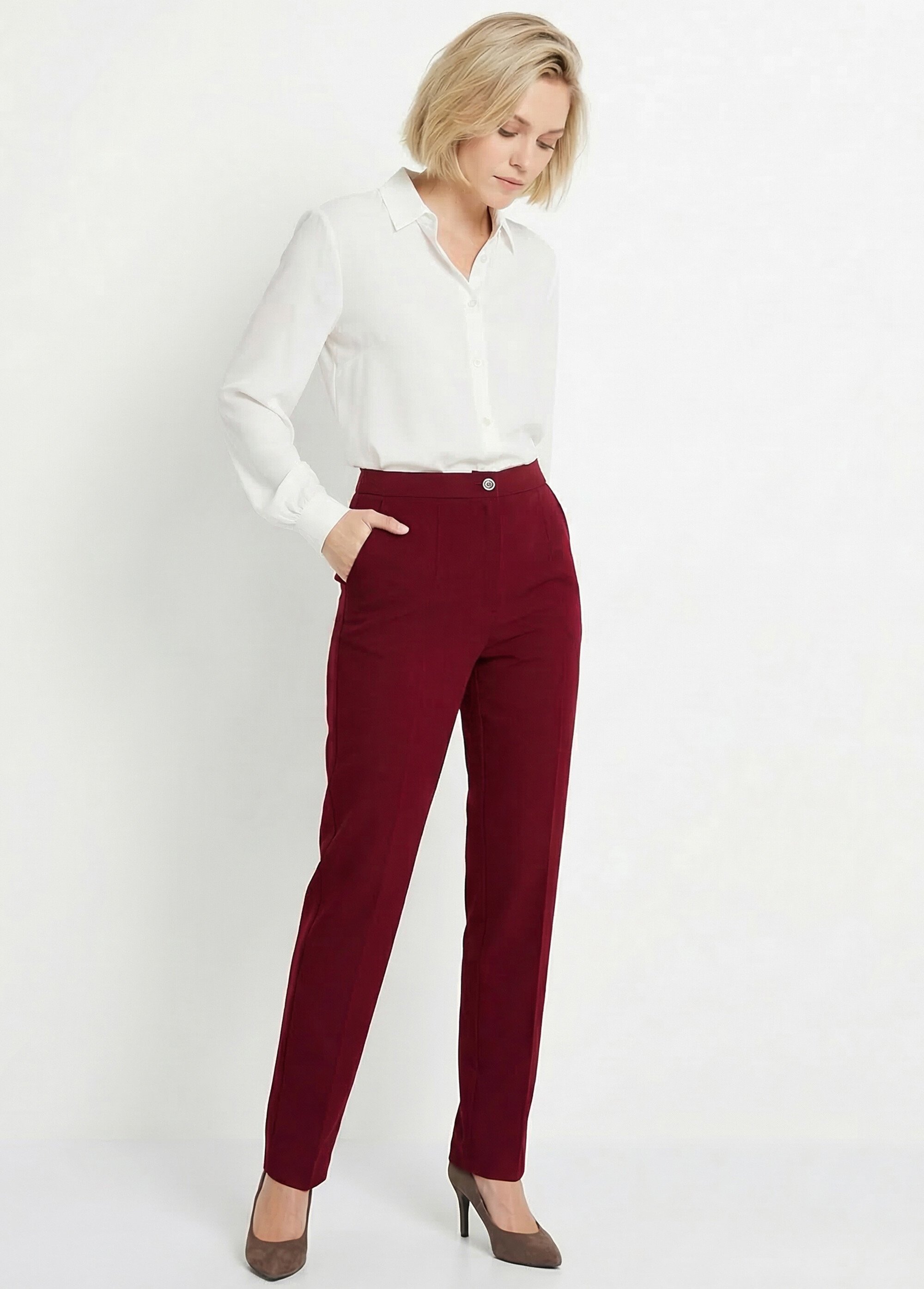 Pantalon droit uni taille semi élastiquée Femme Rouge NAVARRO MV1