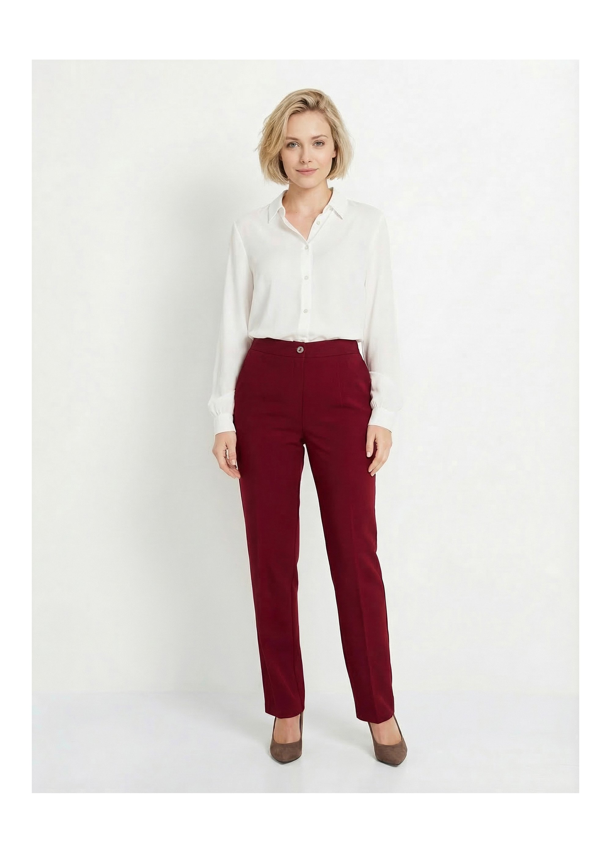 Pantalon droit uni taille semi élastiquée Femme Rouge NAVARRO SF1