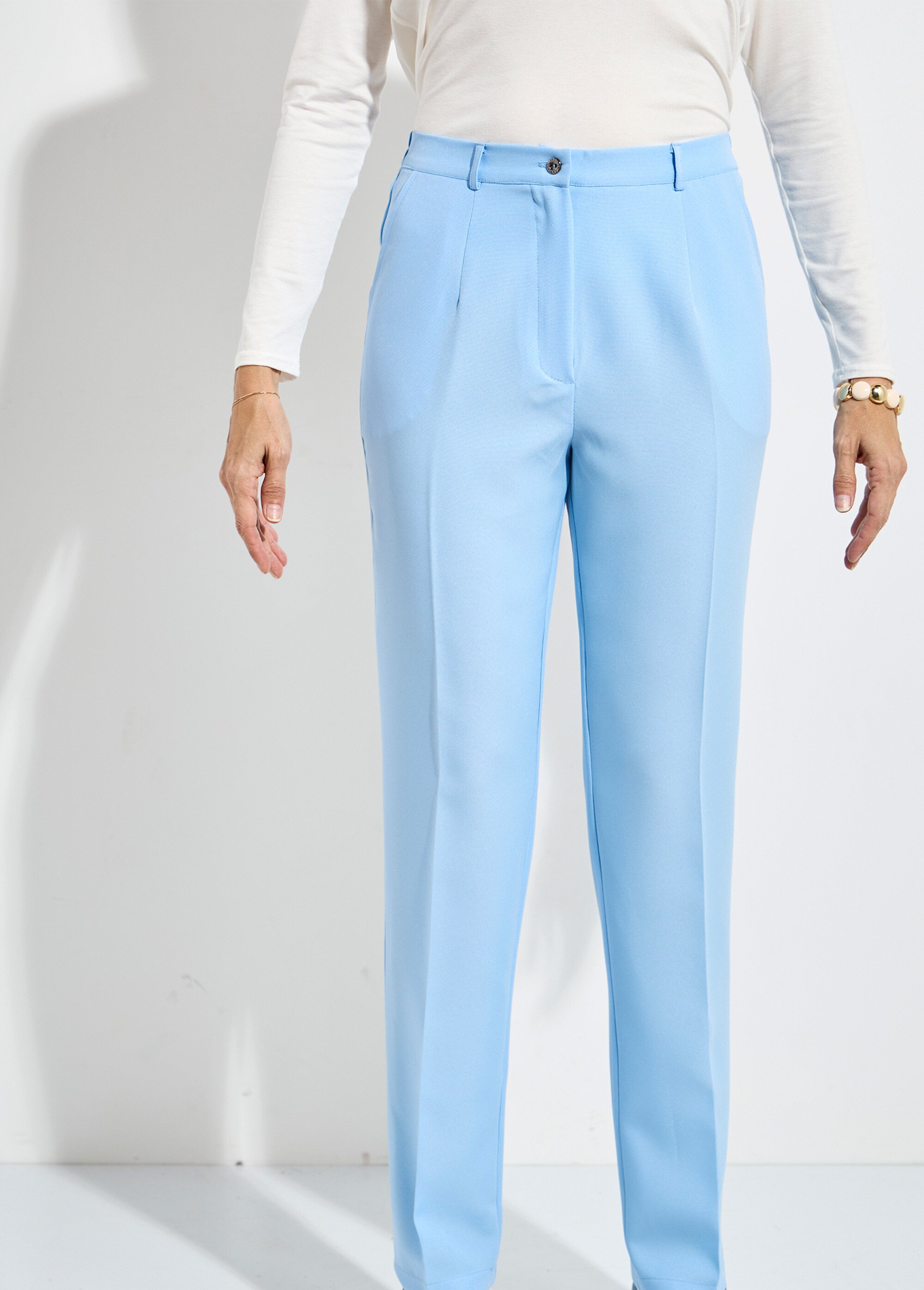 Pantalon droit uni taille semi élastiquée Femme BLEU CIEL NAVARRO FA1
