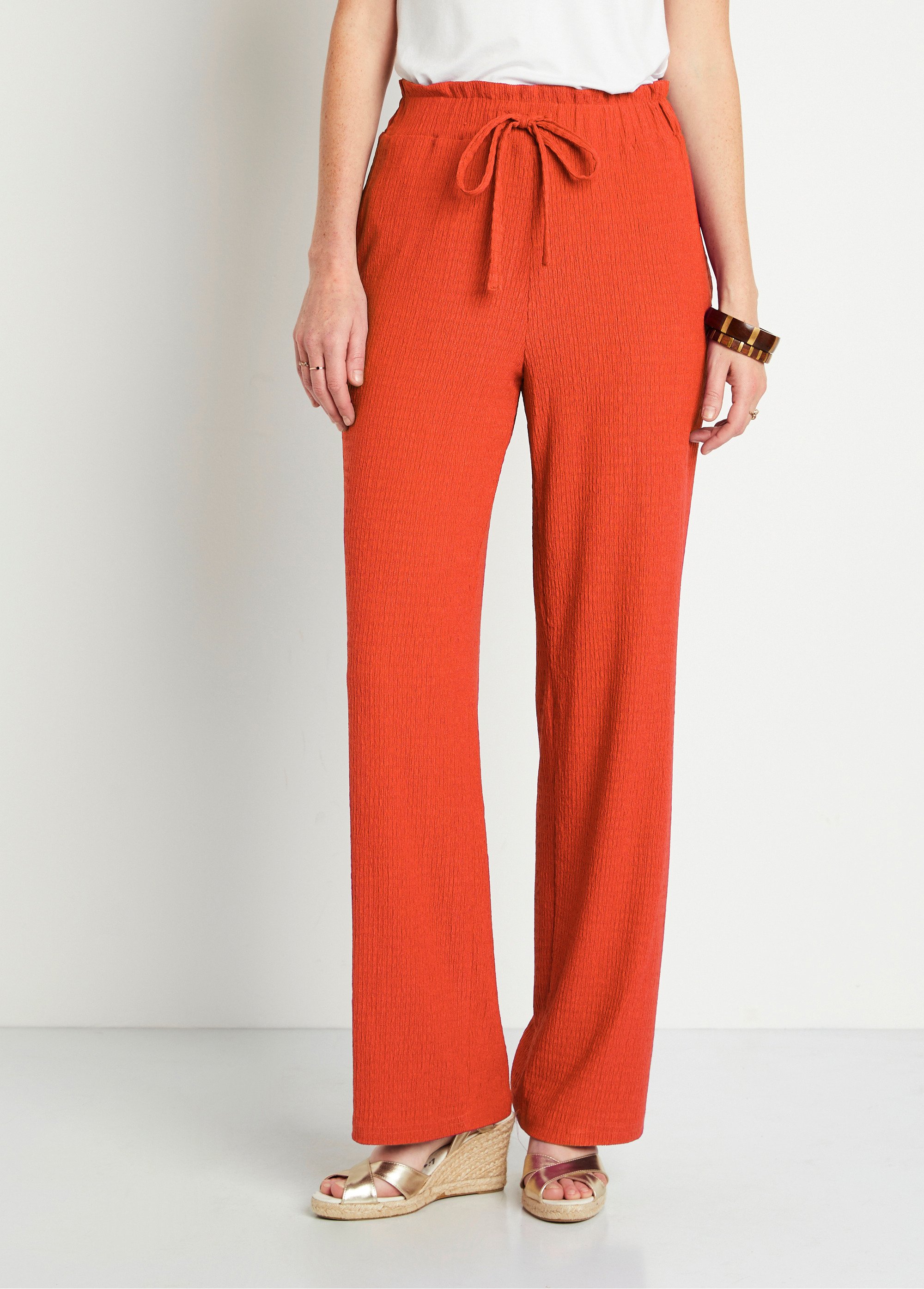 Pantalon large taille élastiquée maille