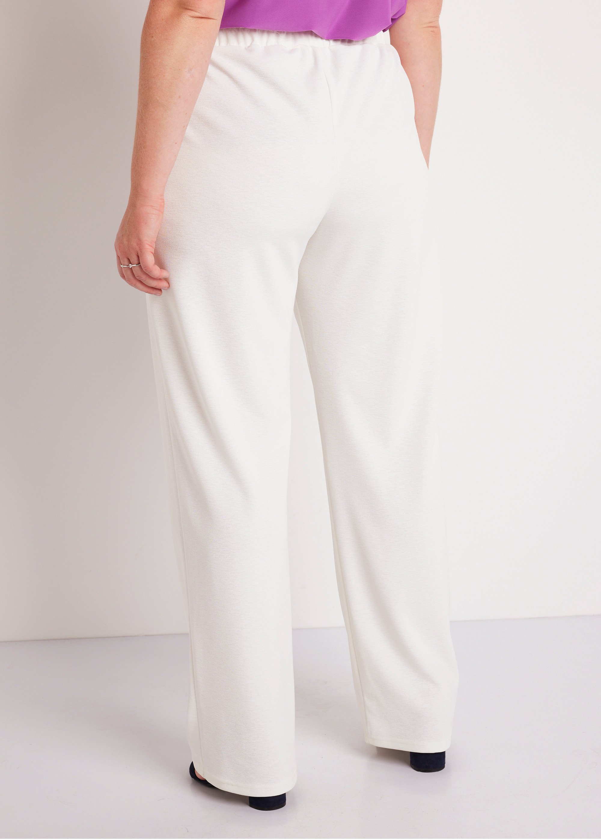 Pantalon large uni taille semi élastiquée