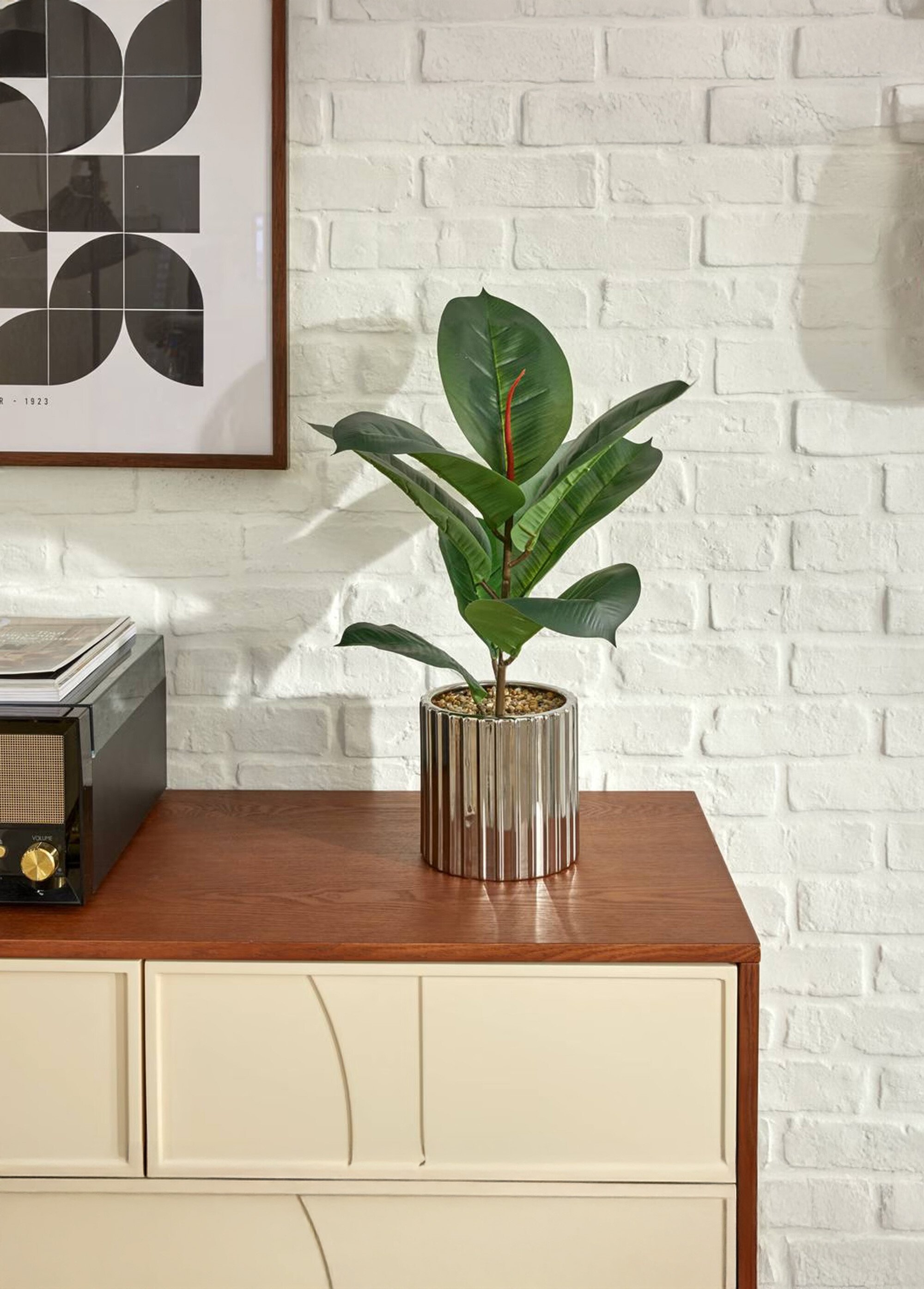 Plante artificielle Ficus robusta + pot Vert JJA-210134 SI1