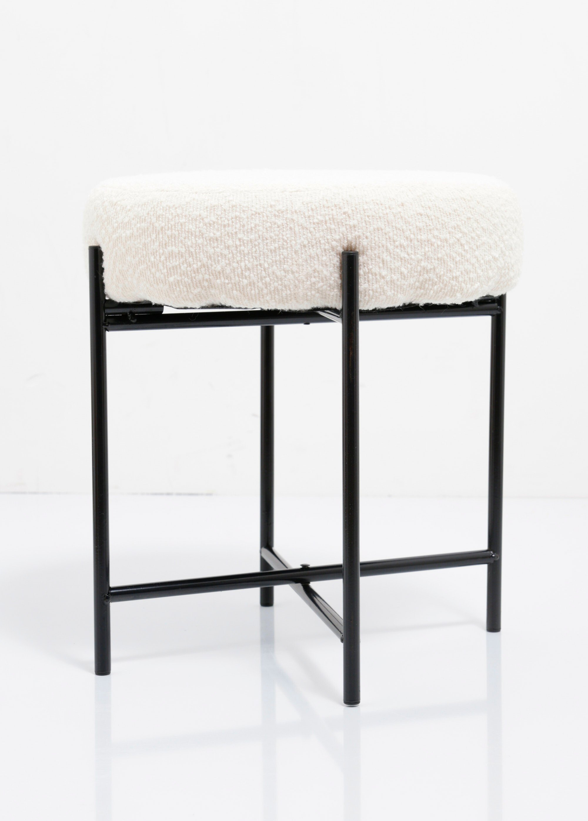 Pouf en métal, coussin aspect laineux BLANC KP-KR8000140 FA1