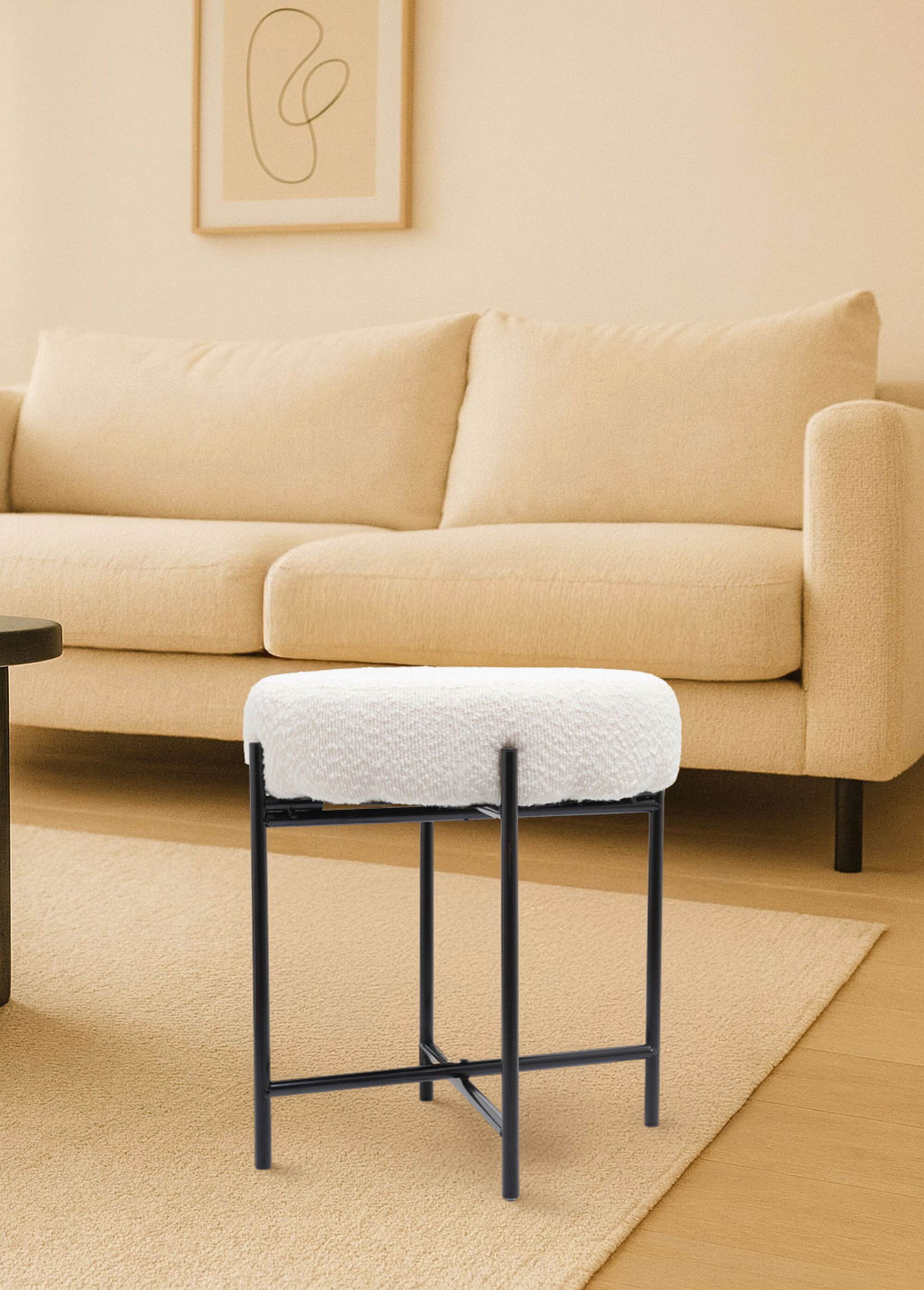 Pouf en métal, coussin aspect laineux BLANC KP-KR8000140 SI1