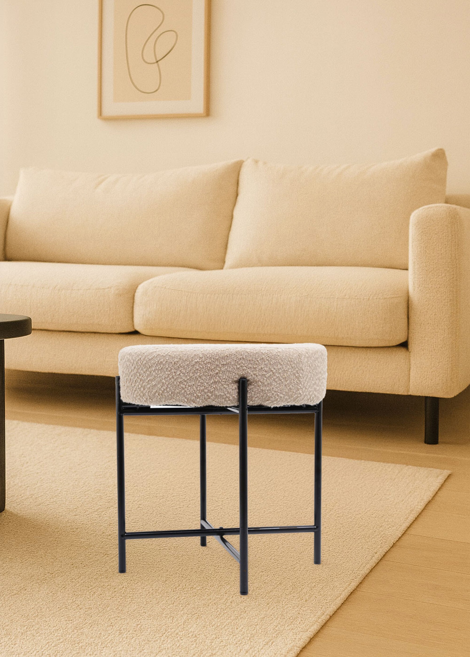 Pouf en métal, coussin aspect laineux MARRON KP-KR8000140 SI1