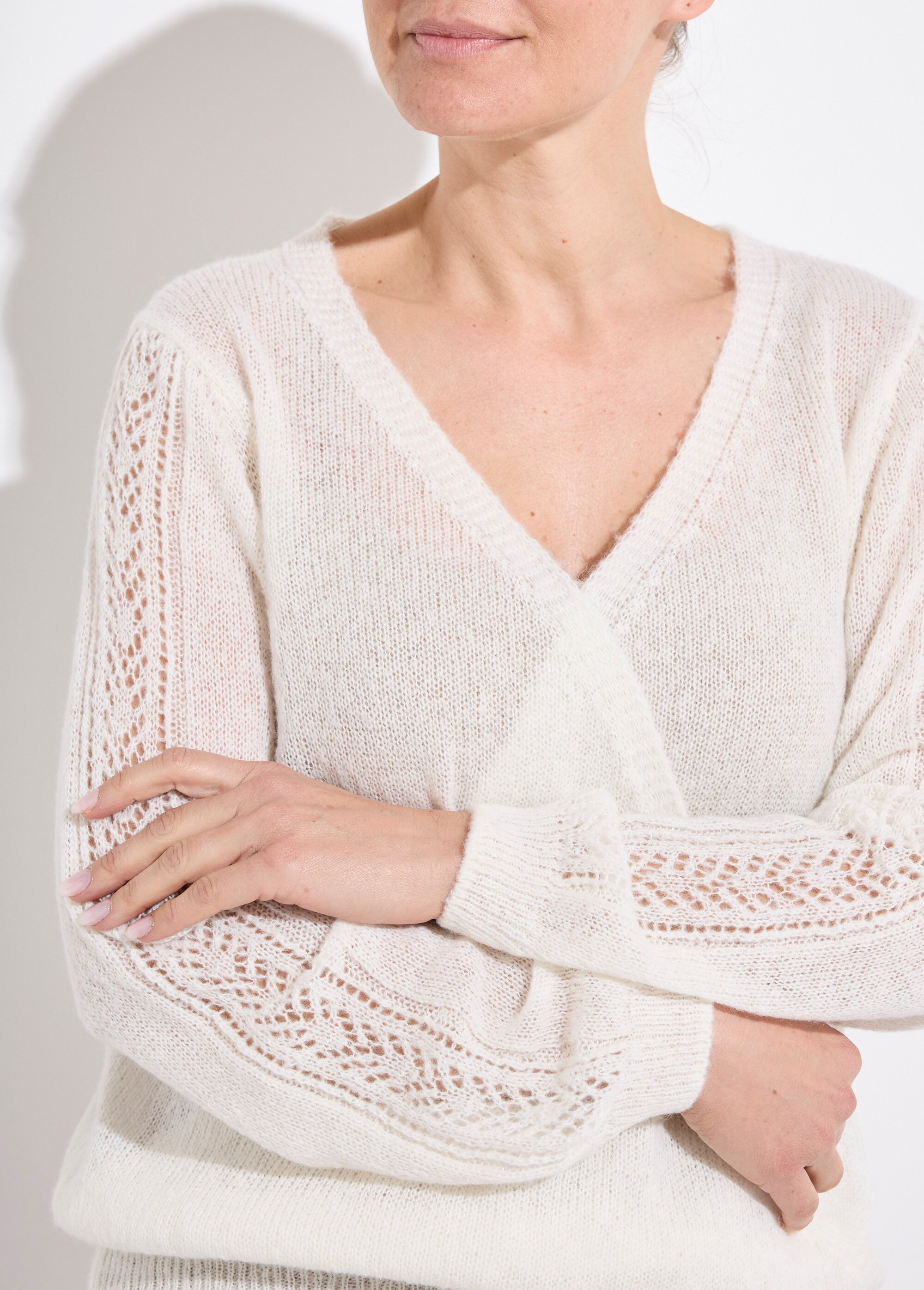 Pull doux cache-coeur avec alpaga et mohair Femme Beige PACOME DE1