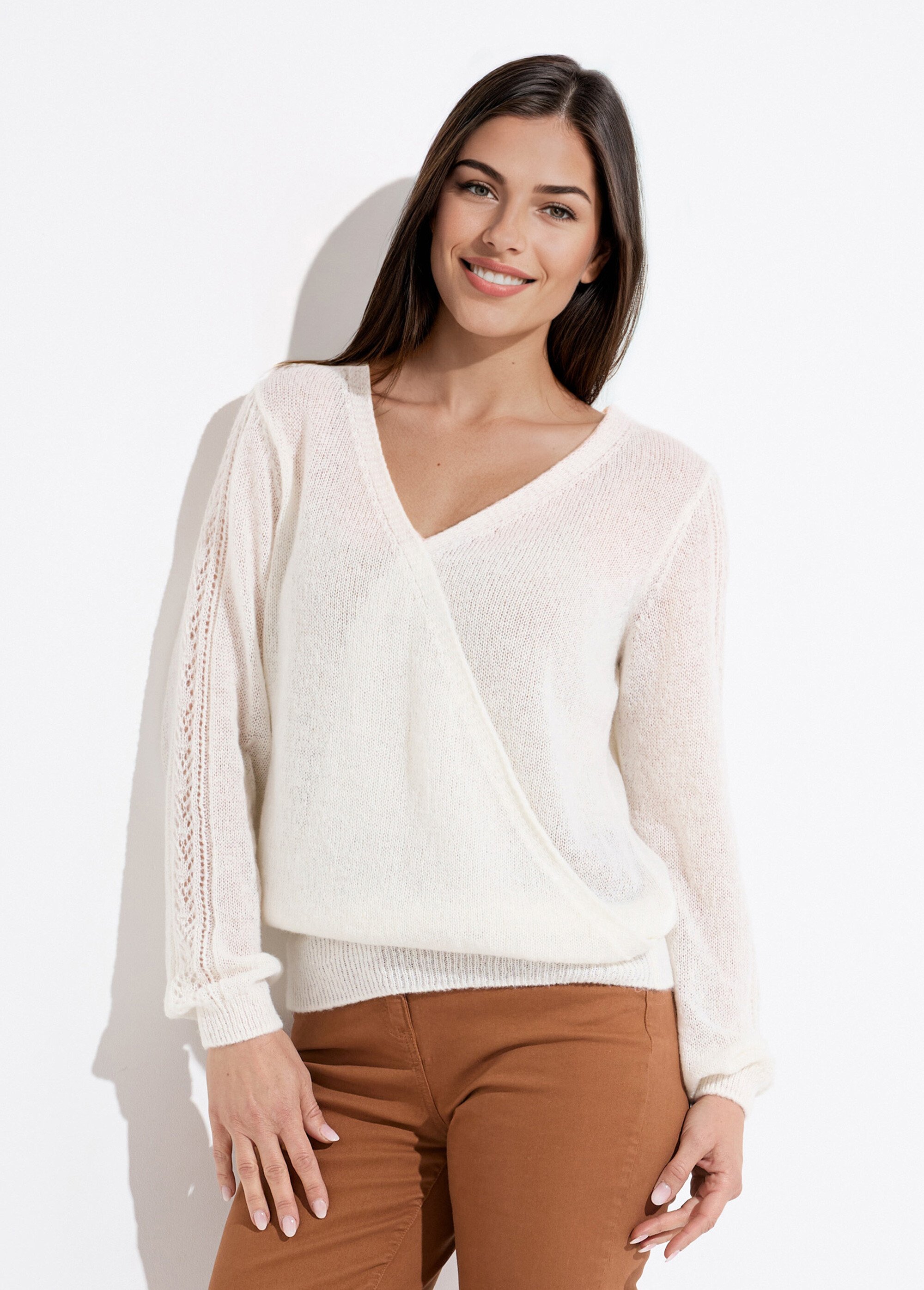 Pull doux cache-coeur avec alpaga et mohair Femme Beige PACOME FA1