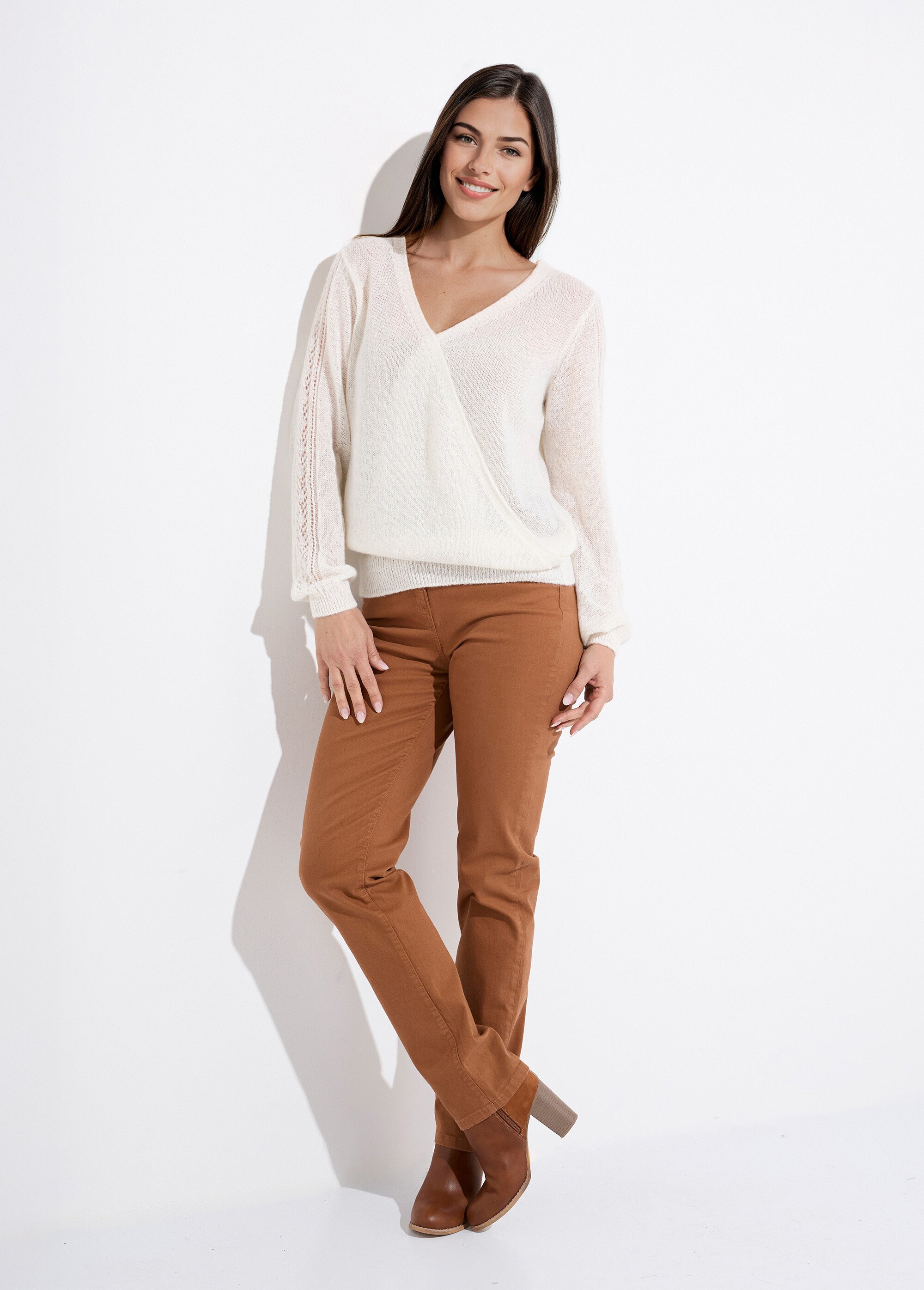 Pull doux cache-coeur avec alpaga et mohair Femme Beige PACOME SF1