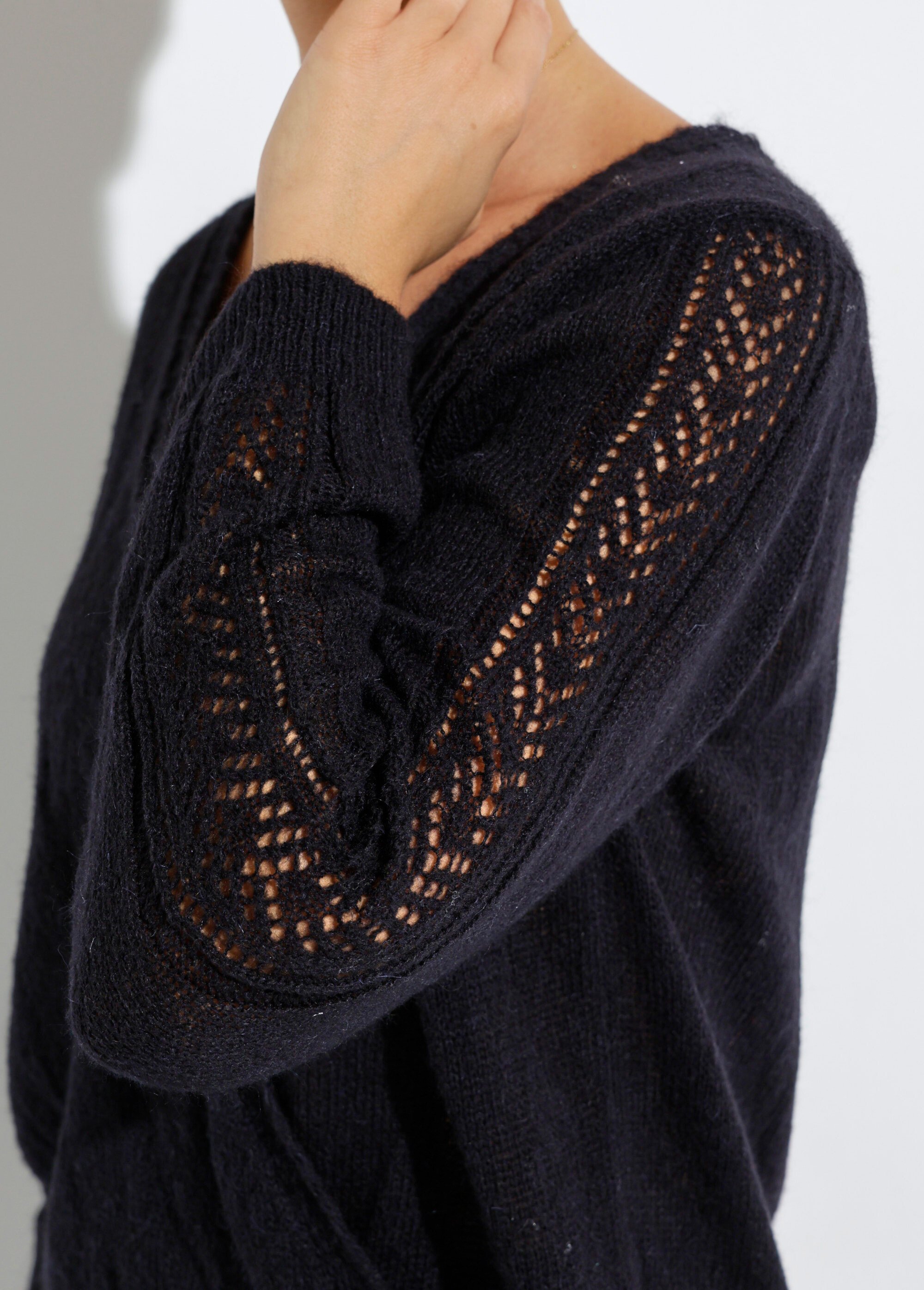 Pull doux cache-coeur avec alpaga et mohair Femme Noir PACOME DE2