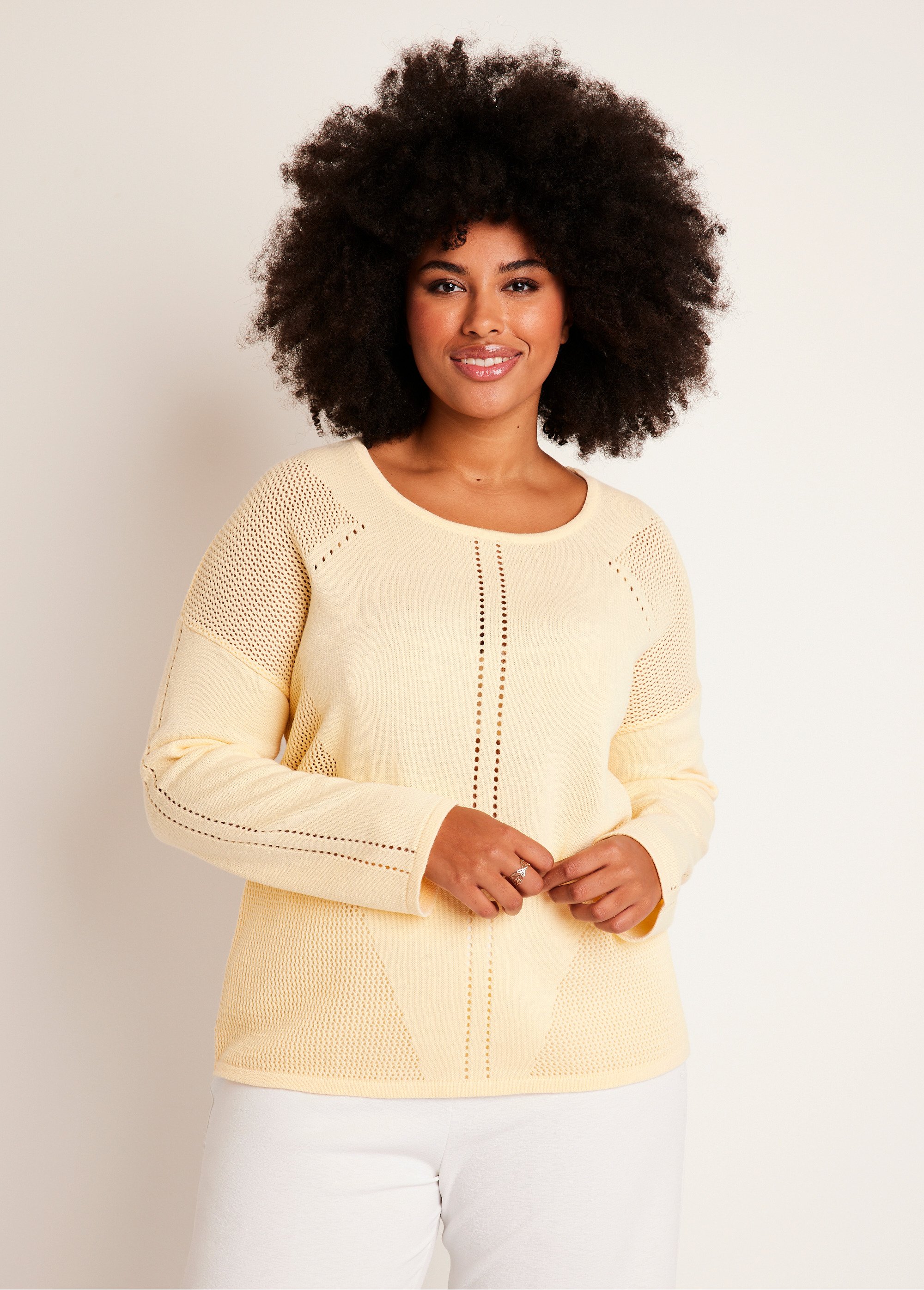 Pull fin ajouré manches longues