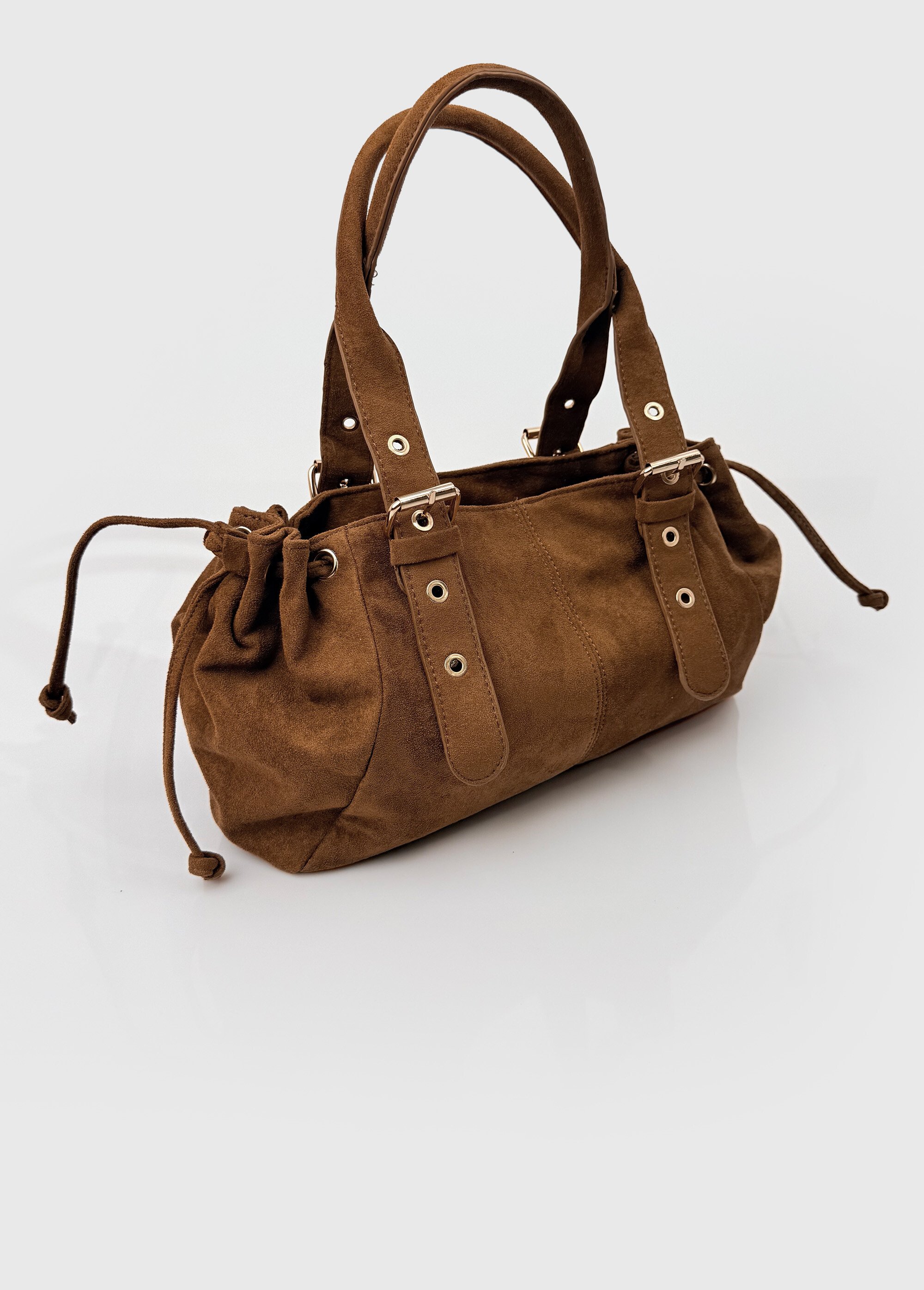 Sac aspect suédé, anses courtes et liens Femme Marron BAG-M2618 DE1