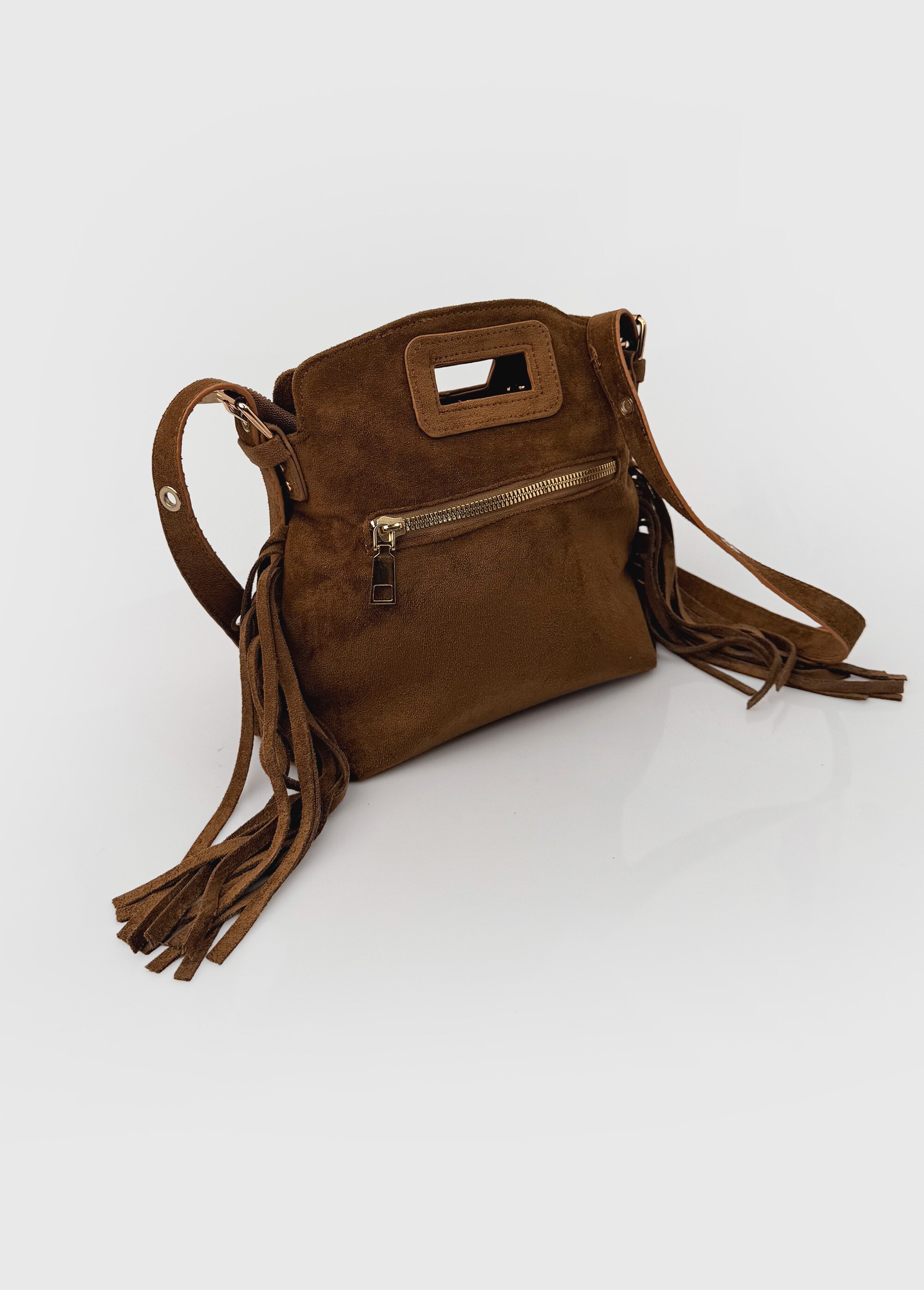 Sac bandoulière à franges, aspect suédé Femme Marron BAG-M2612 DE1