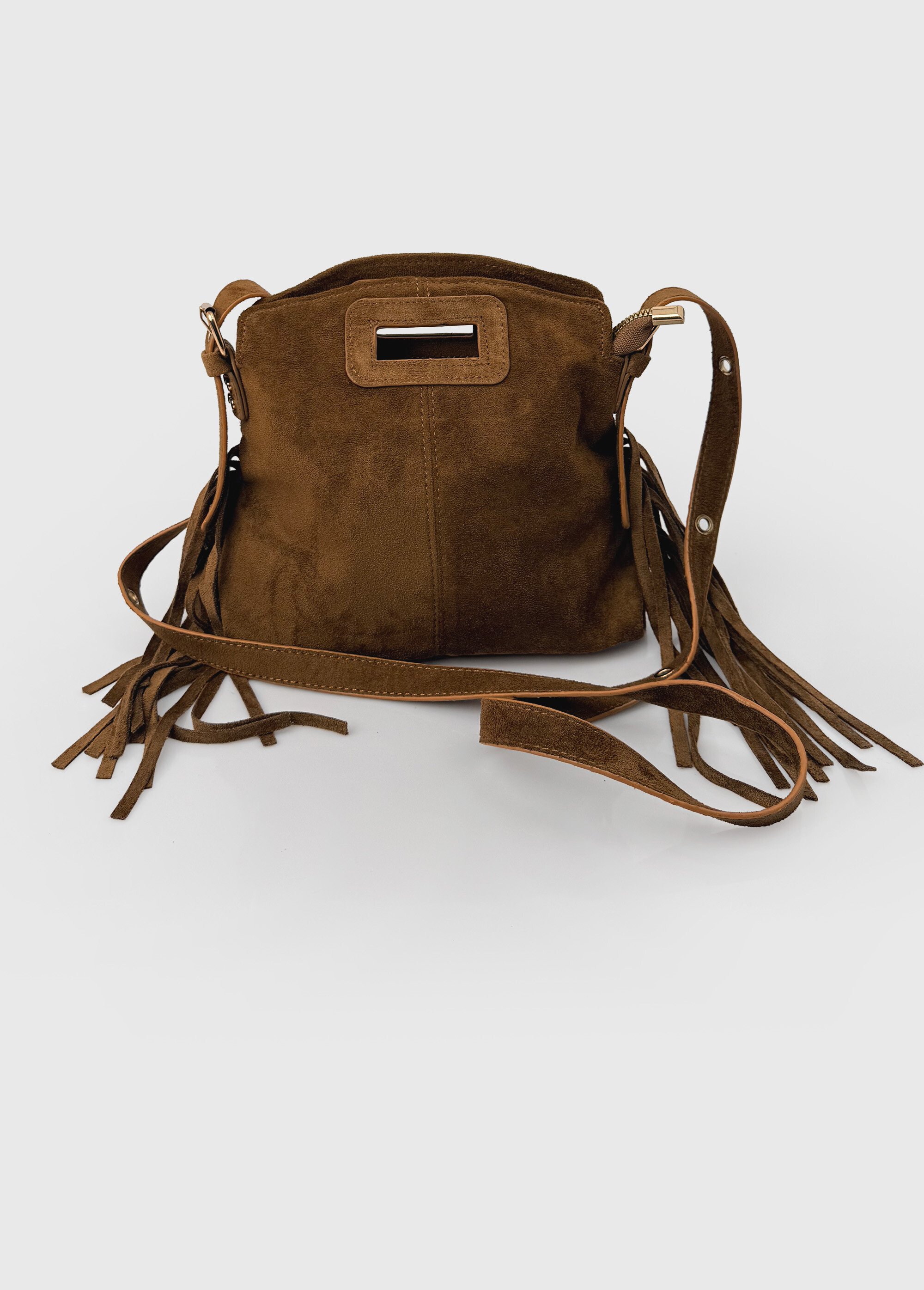 Sac bandoulière à franges, aspect suédé Femme Marron BAG-M2612 FA1