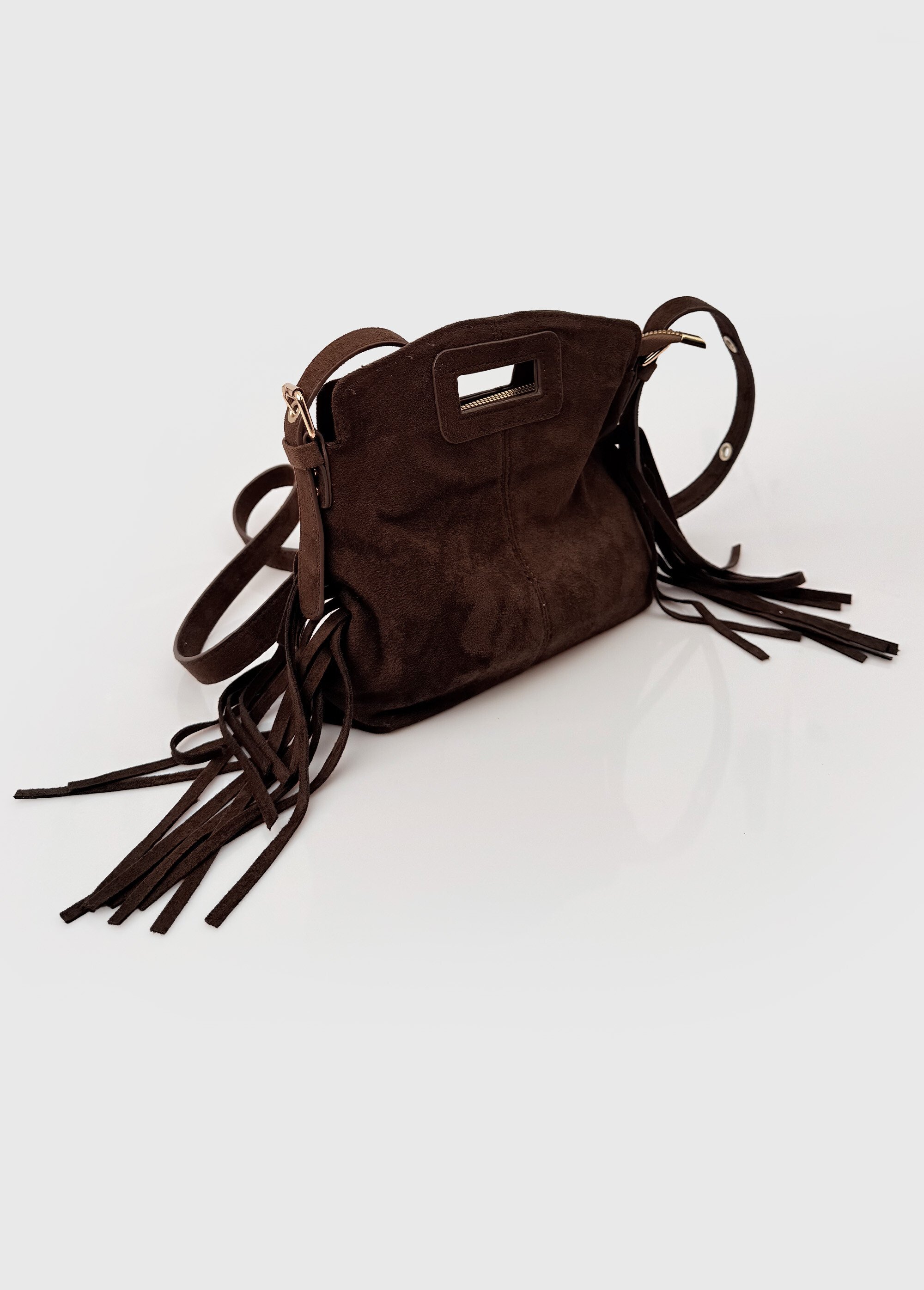 Sac bandoulière à franges, aspect suédé Femme Marron BAG-M2612 DE1