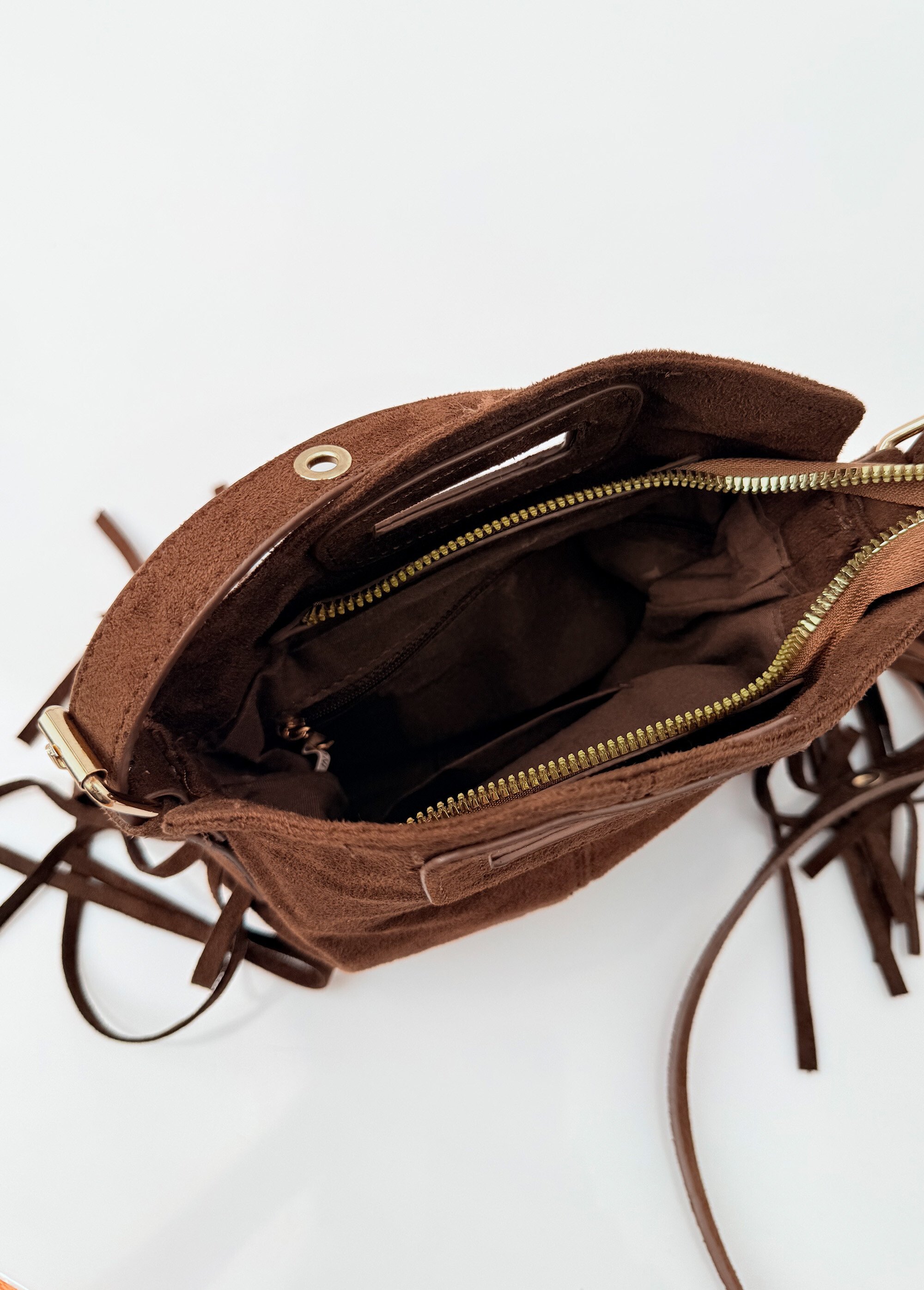 Sac bandoulière à franges, aspect suédé Femme Marron BAG-M2612 DE2