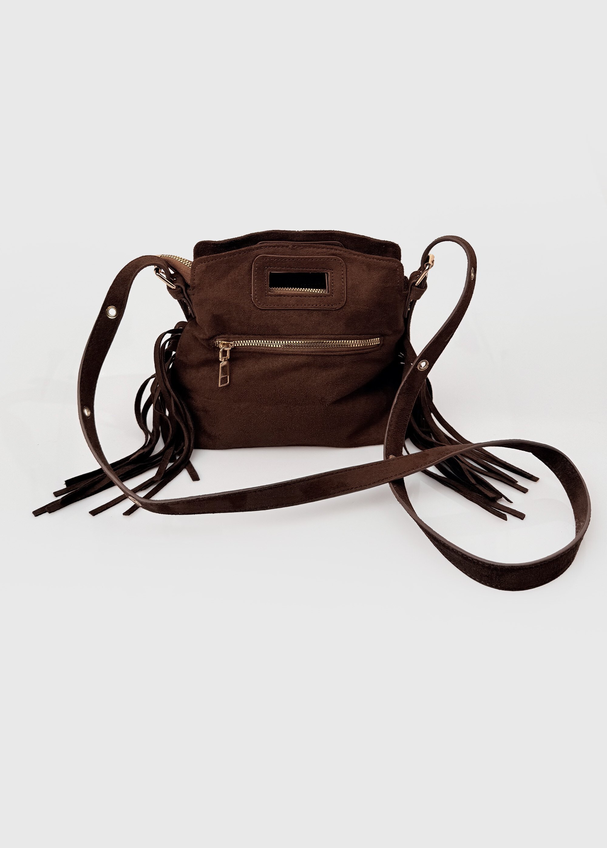 Sac bandoulière à franges, aspect suédé Femme Marron BAG-M2612 FA1