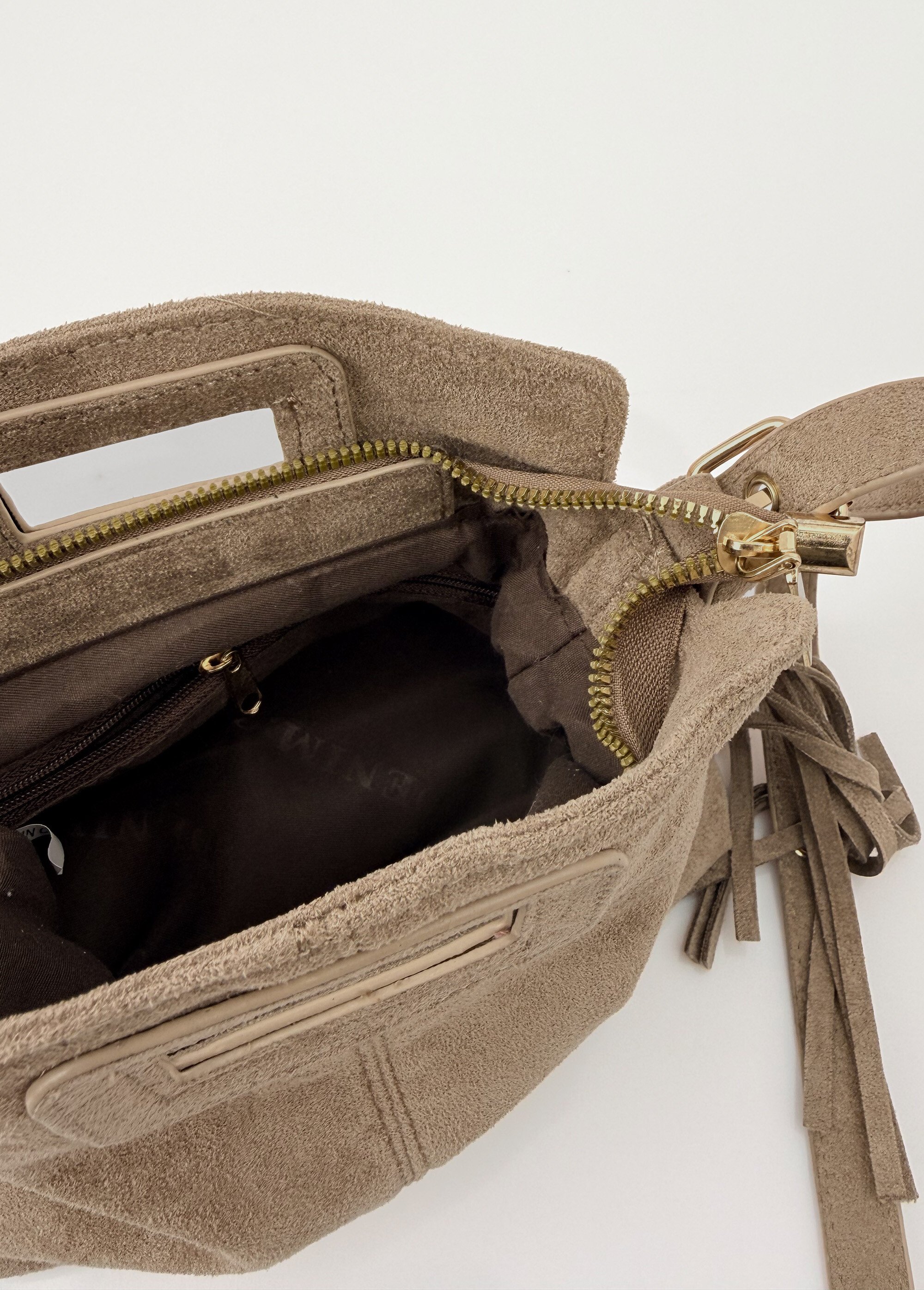 Sac bandoulière à franges, aspect suédé Femme Beige BAG-M2612 DE2