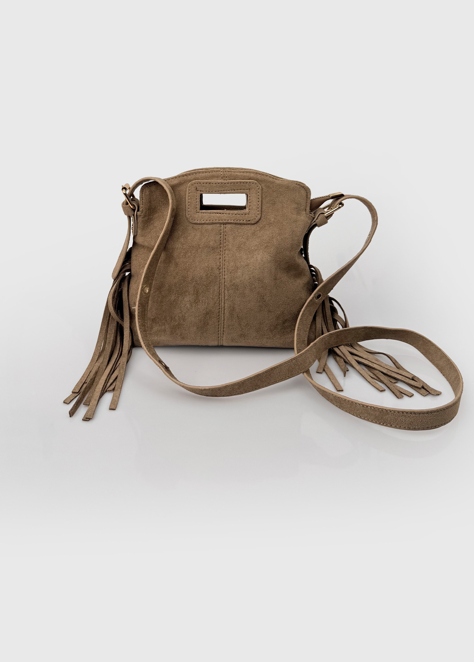 Sac bandoulière à franges, aspect suédé Femme Beige BAG-M2612 FA1