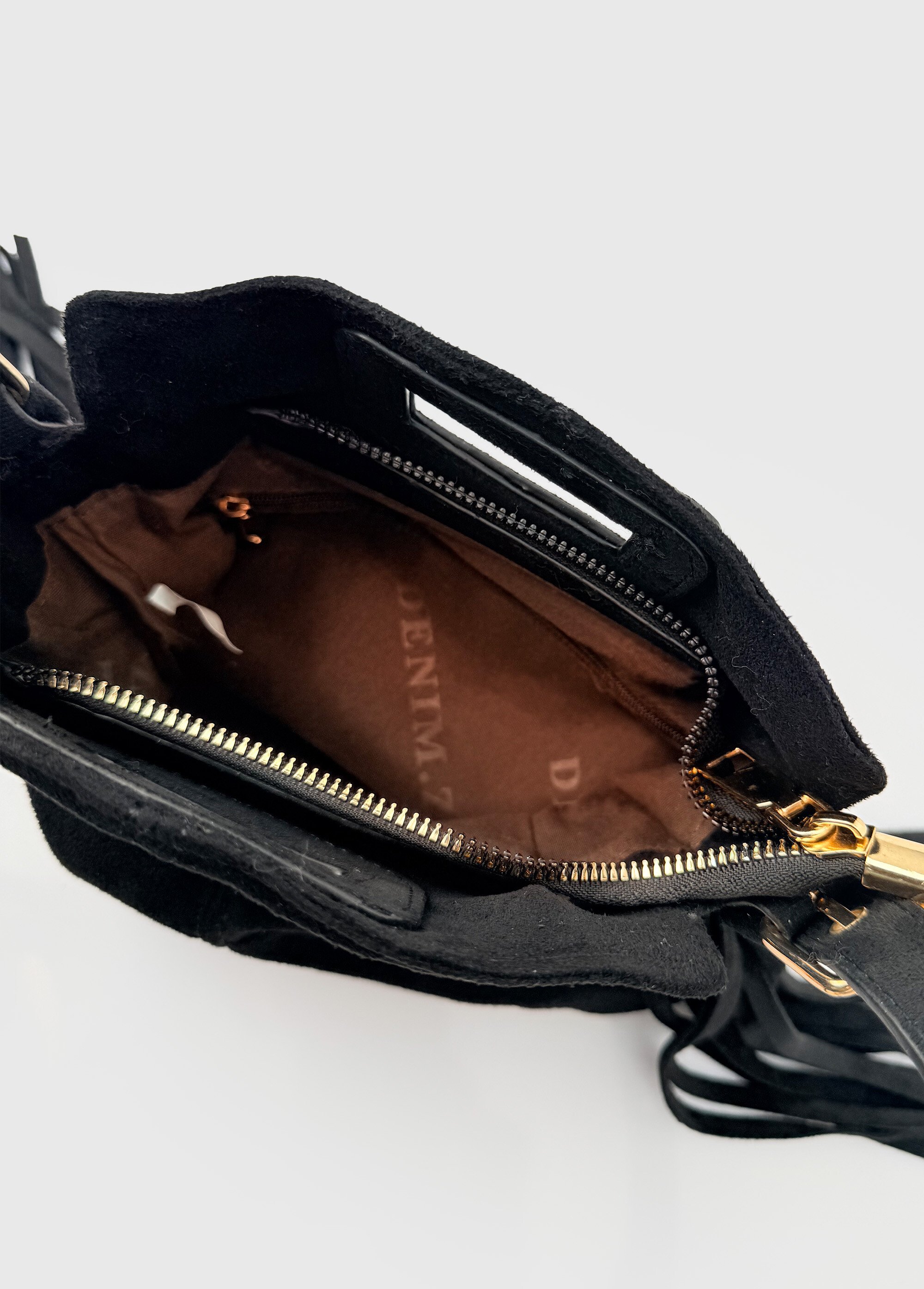 Sac bandoulière à franges, aspect suédé Femme Noir BAG-M2612 DE2