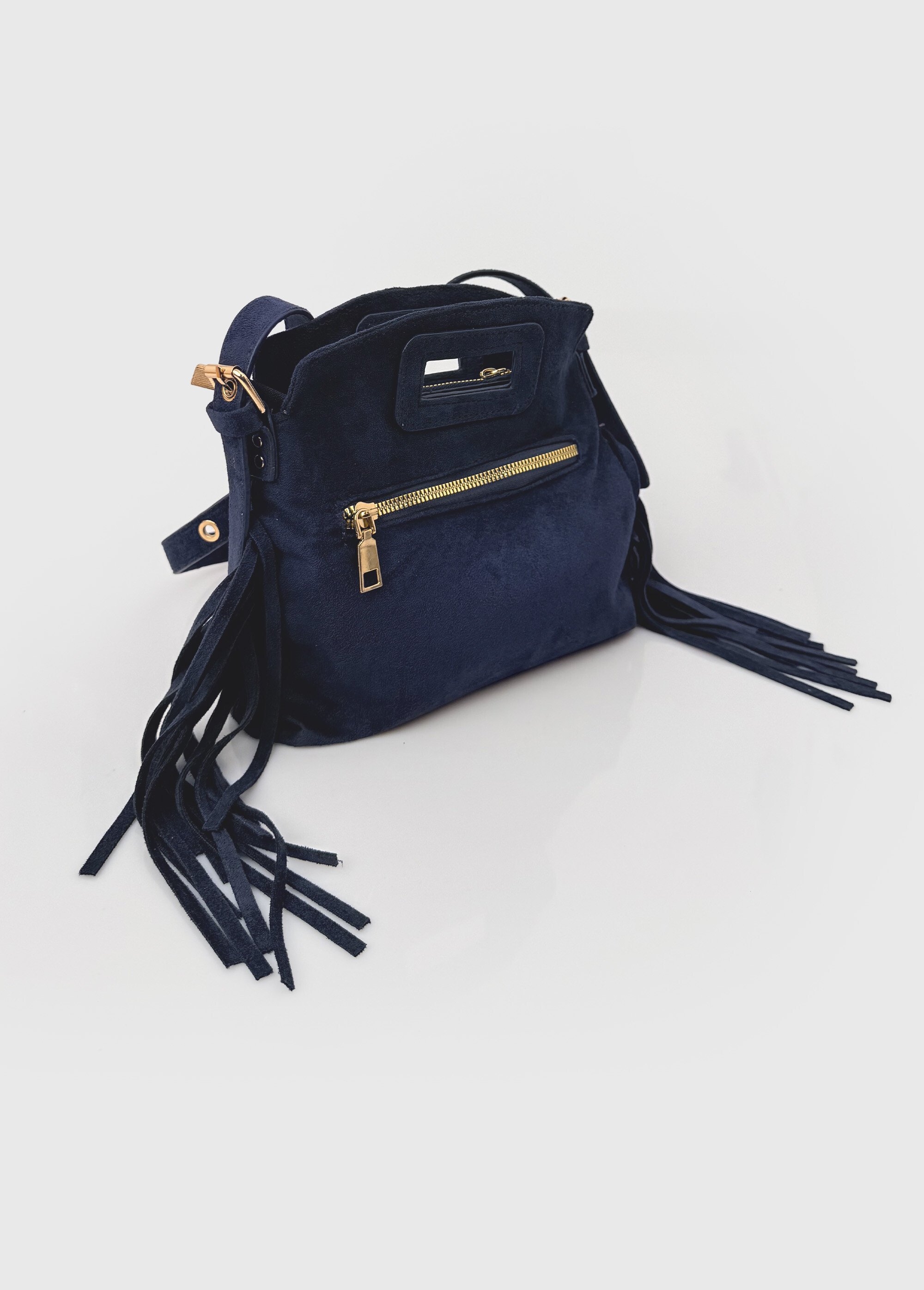 Sac bandoulière à franges, aspect suédé Femme Bleu BAG-M2612 DE1