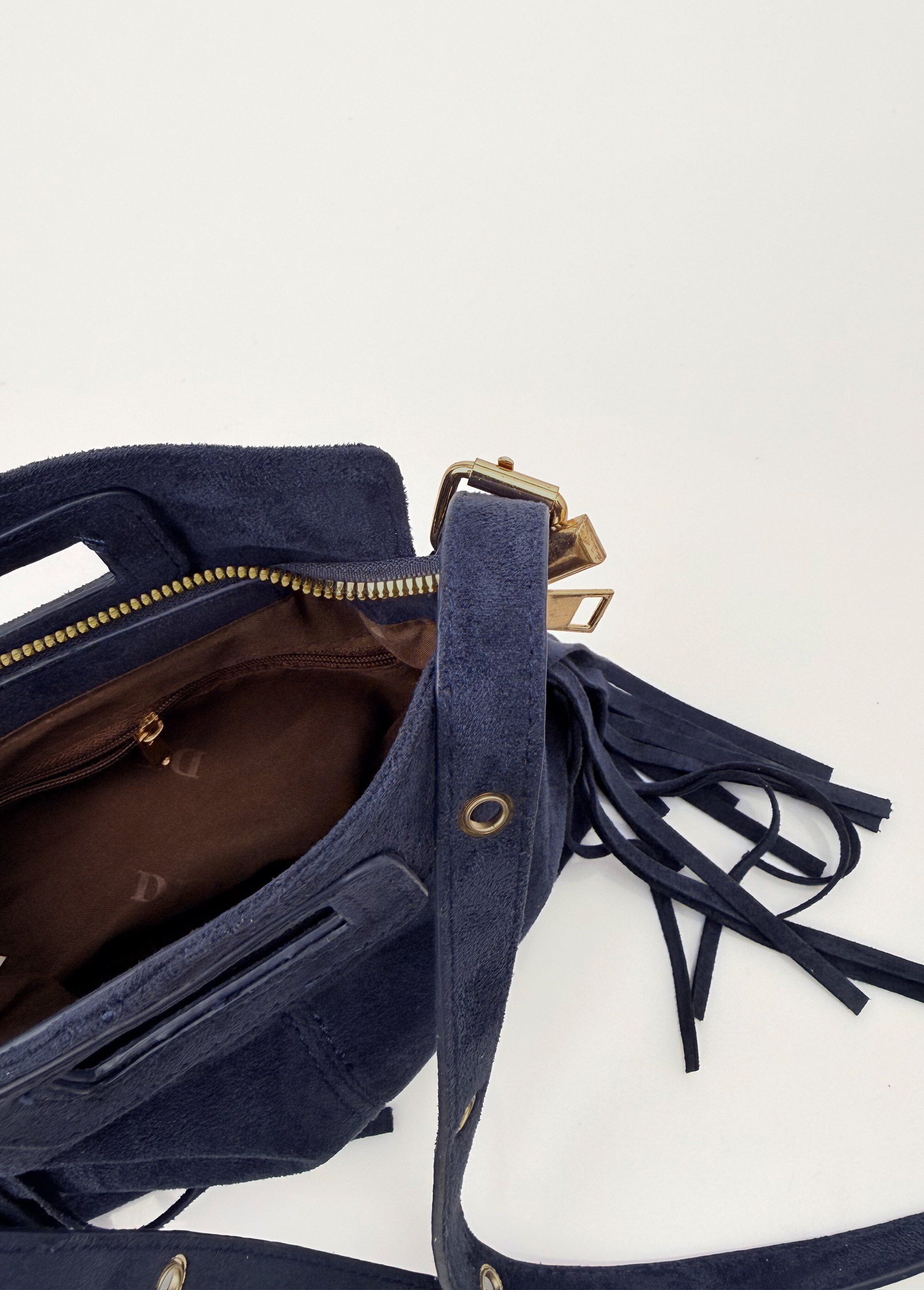 Sac bandoulière à franges, aspect suédé Femme Bleu BAG-M2612 DE2