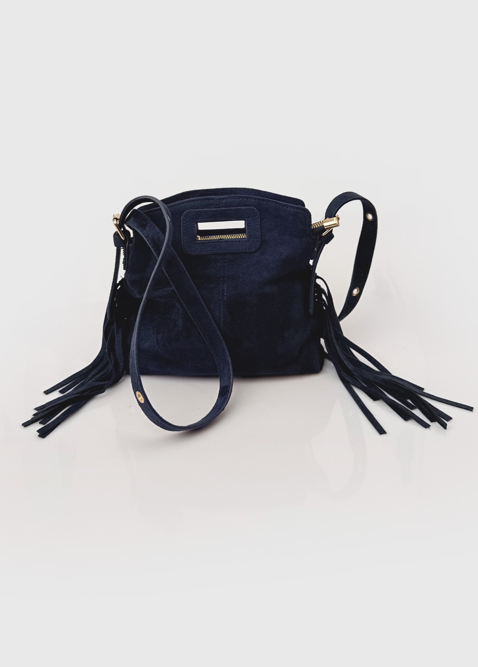 Sac bandoulière à franges, aspect suédé Femme Bleu BAG-M2612 FA1